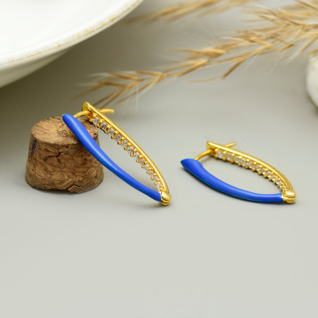 Blue Enamel 925 Silver Hoop Earring