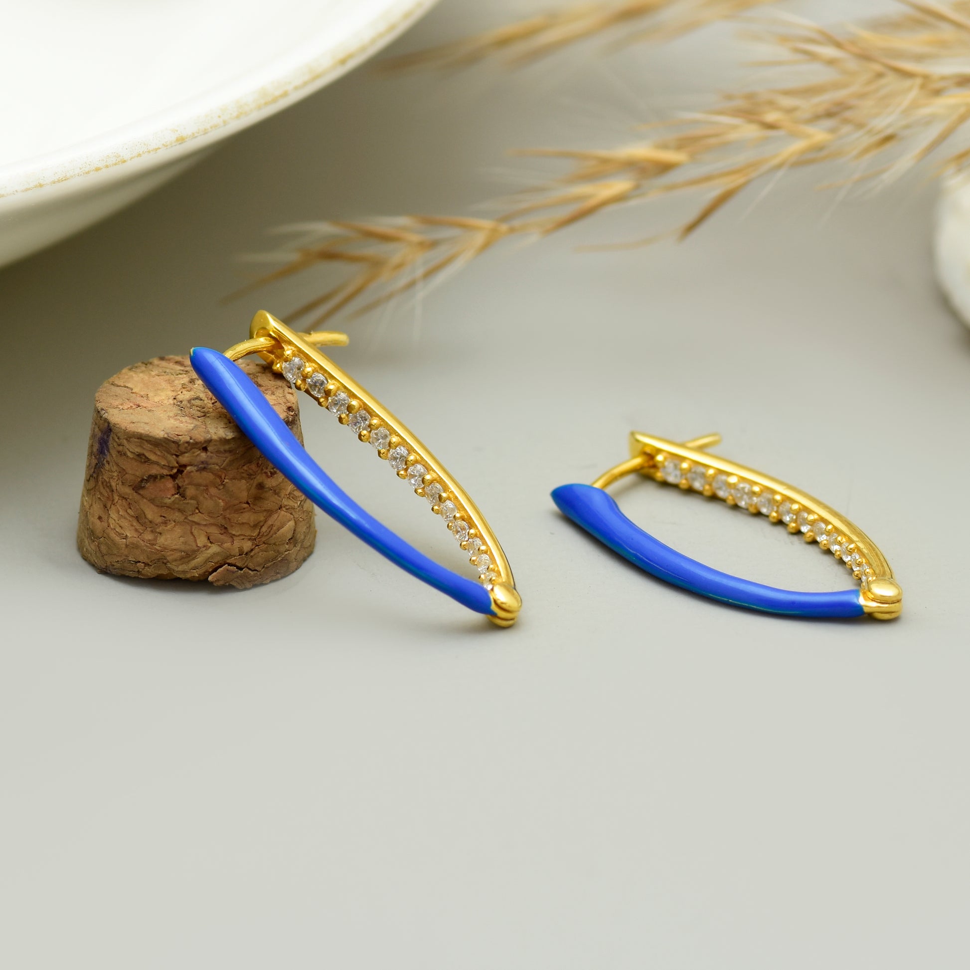 Blue Enamel 925 Silver Hoop Earring