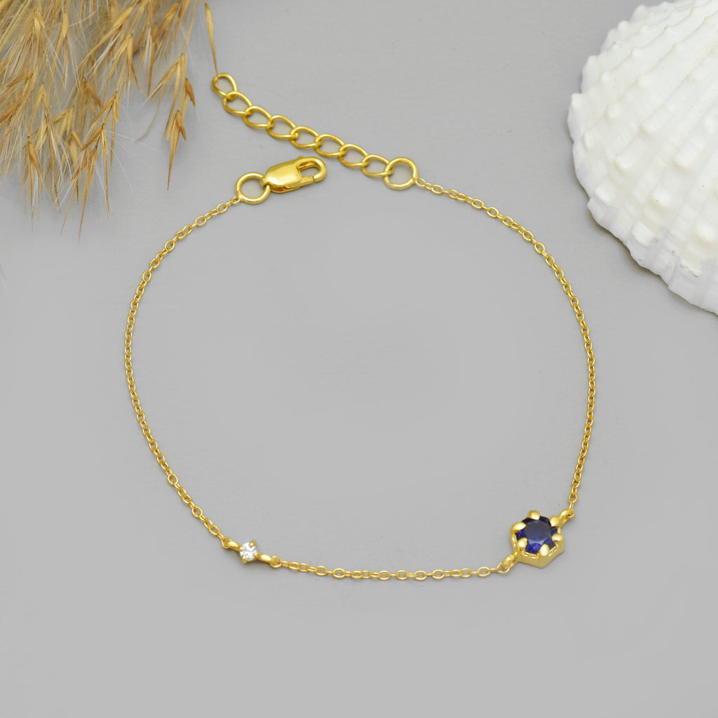 Hexagon Blue Stone Bracelet - 925 Silver