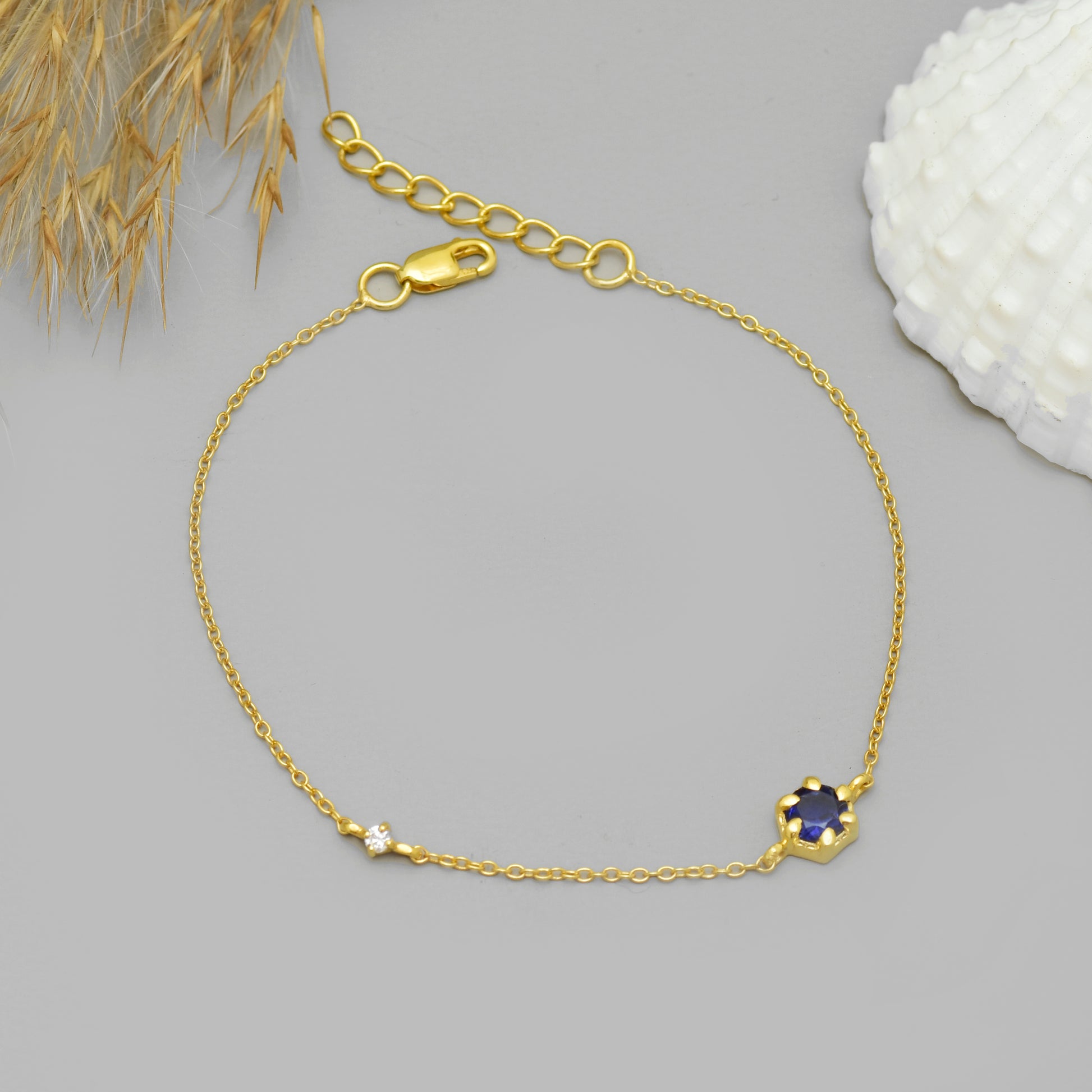 Hexagon Blue Stone Bracelet - 925 Silver