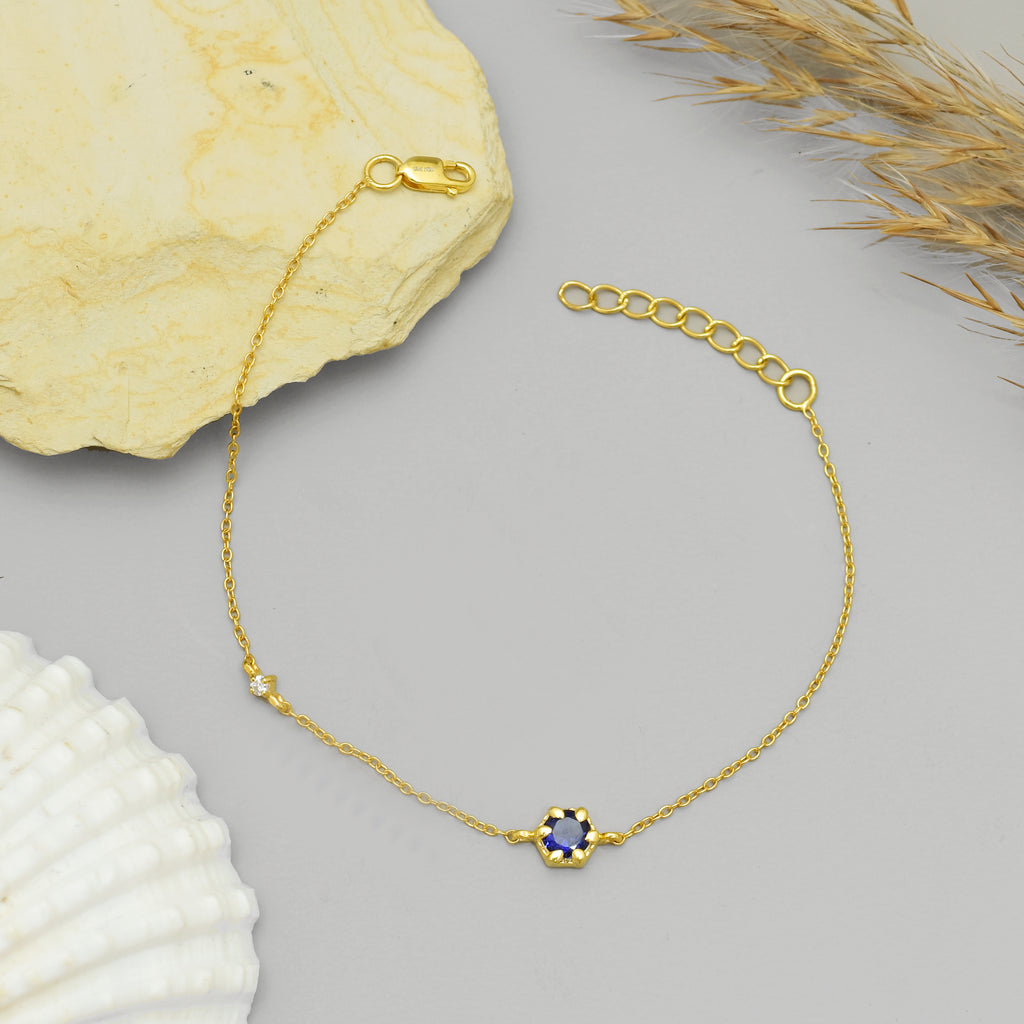 Hexagon Blue Stone Bracelet - 925 Silver