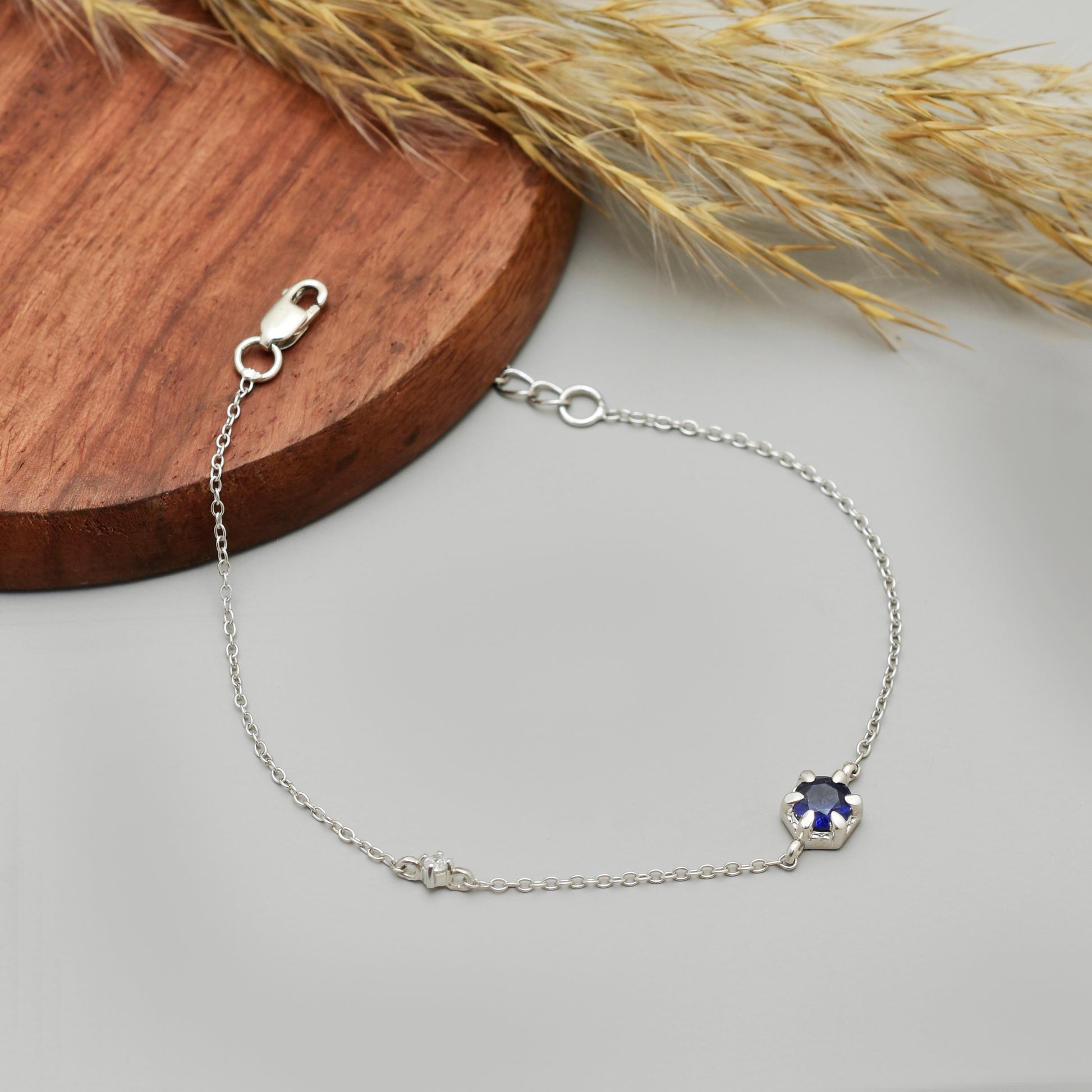Hexagon Blue Stone Bracelet - 925 Silver