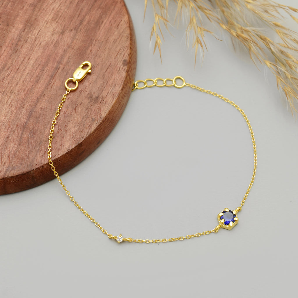 Hexagon Blue Stone Bracelet - 925 Silver