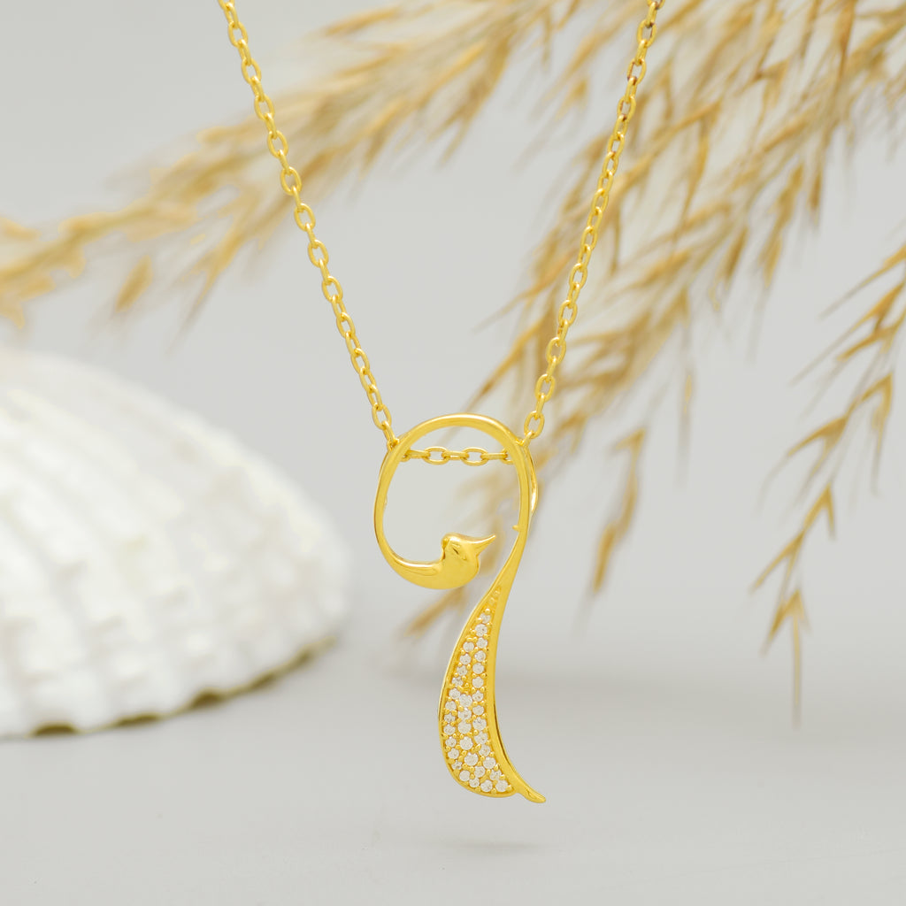 Modern Abstract Bird Necklace with Pave Crystals (925 Silver)