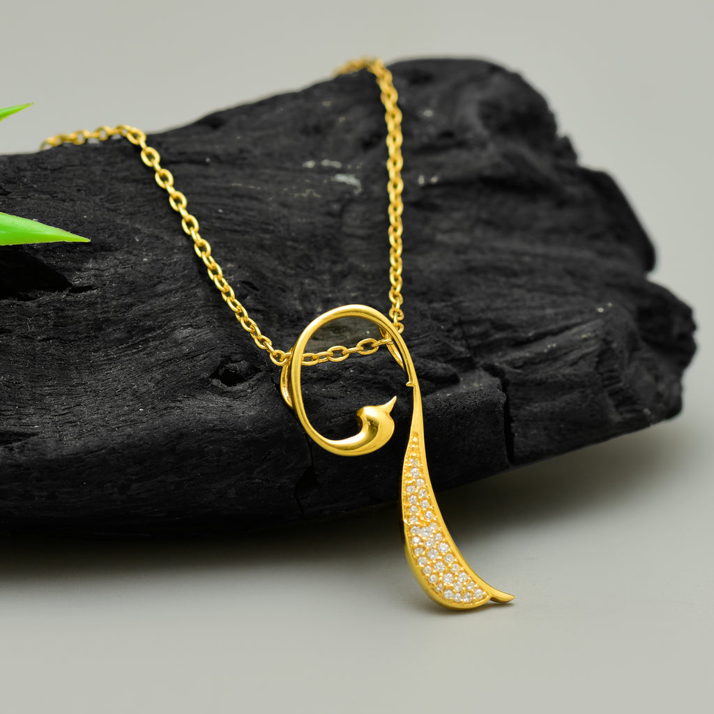 Modern Abstract Bird Necklace with Pave Crystals (925 Silver)