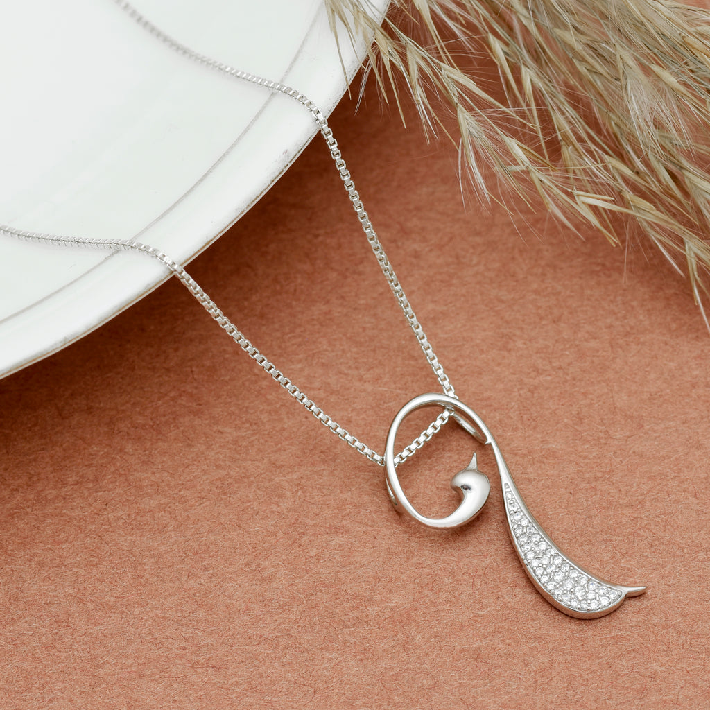 Modern Abstract Bird Necklace with Pave Crystals (925 Silver)
