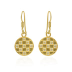 Crystal Chessboard Coin Earrings - Certified 925 Silver