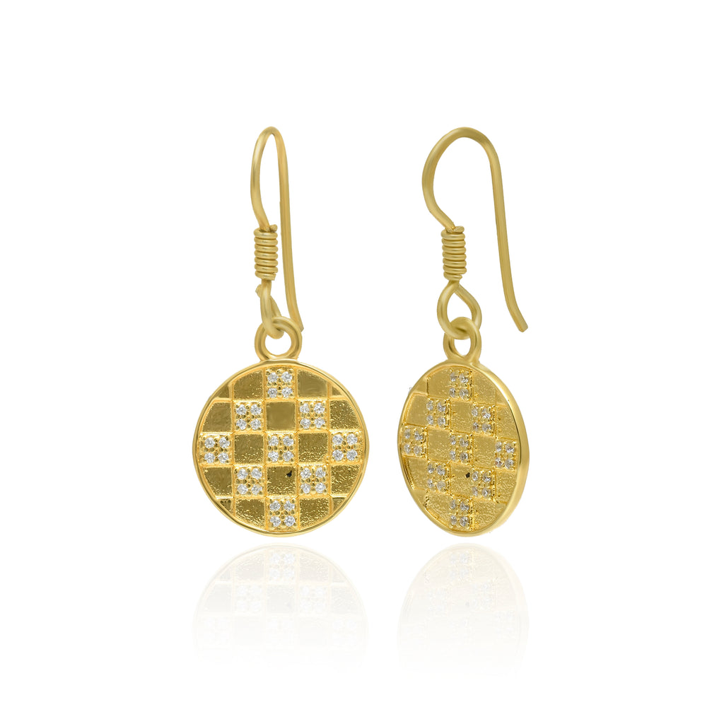 Crystal Chessboard Coin Earrings - Certified 925 Silver