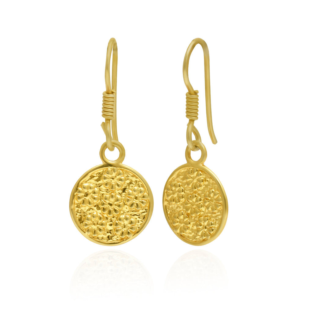 Textured Disc Drop Earrings - 925 Silver (Gold Plated)