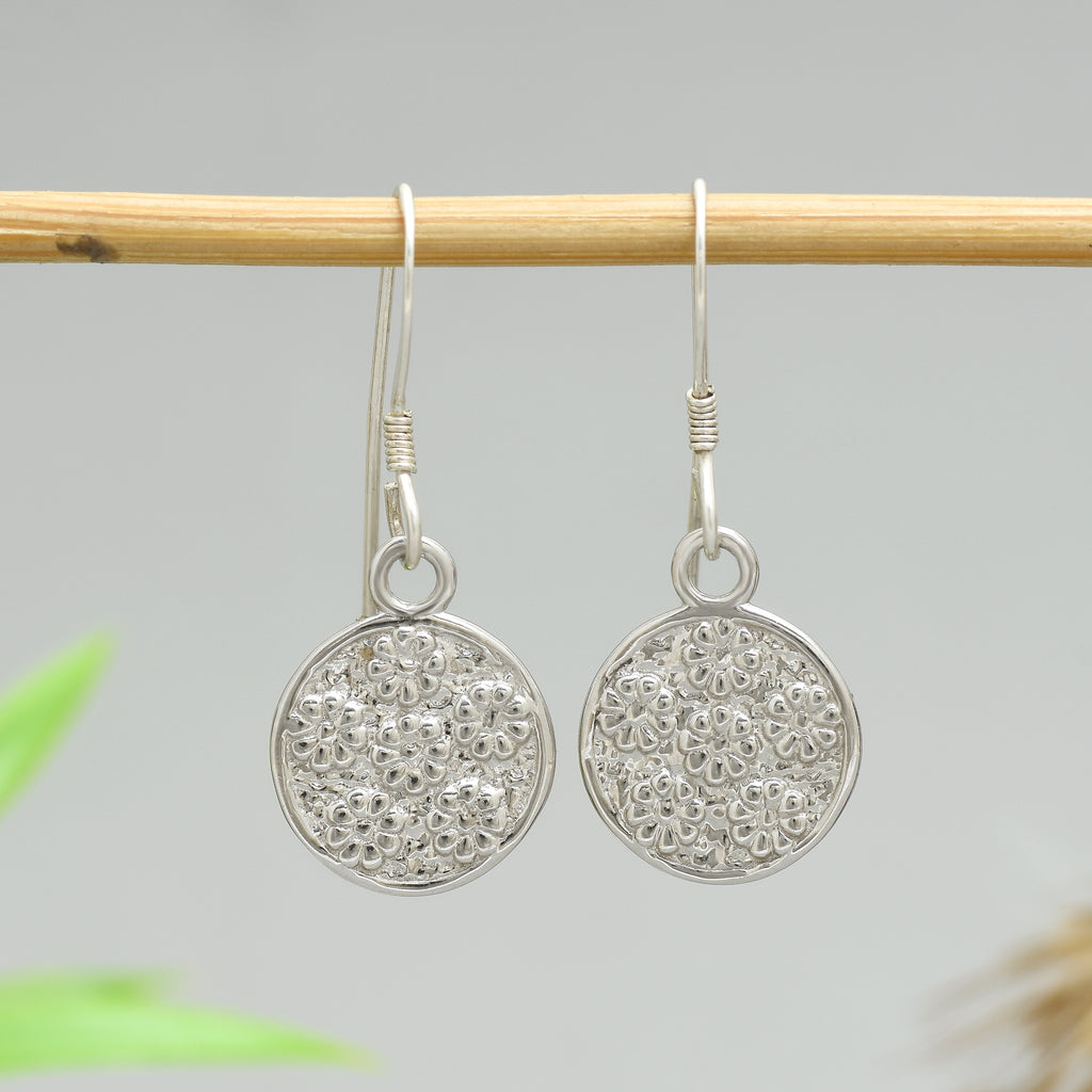 Textured Disc Drop Earrings - 925 Silver (Gold Plated)