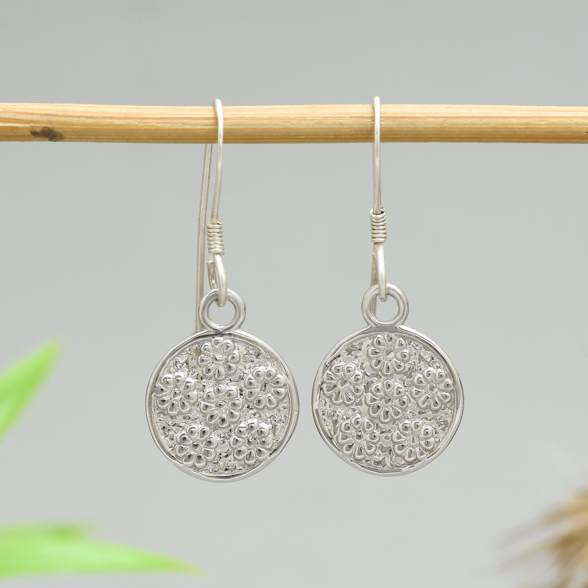 Textured Disc Drop Earrings - 925 Silver (Gold Plated)