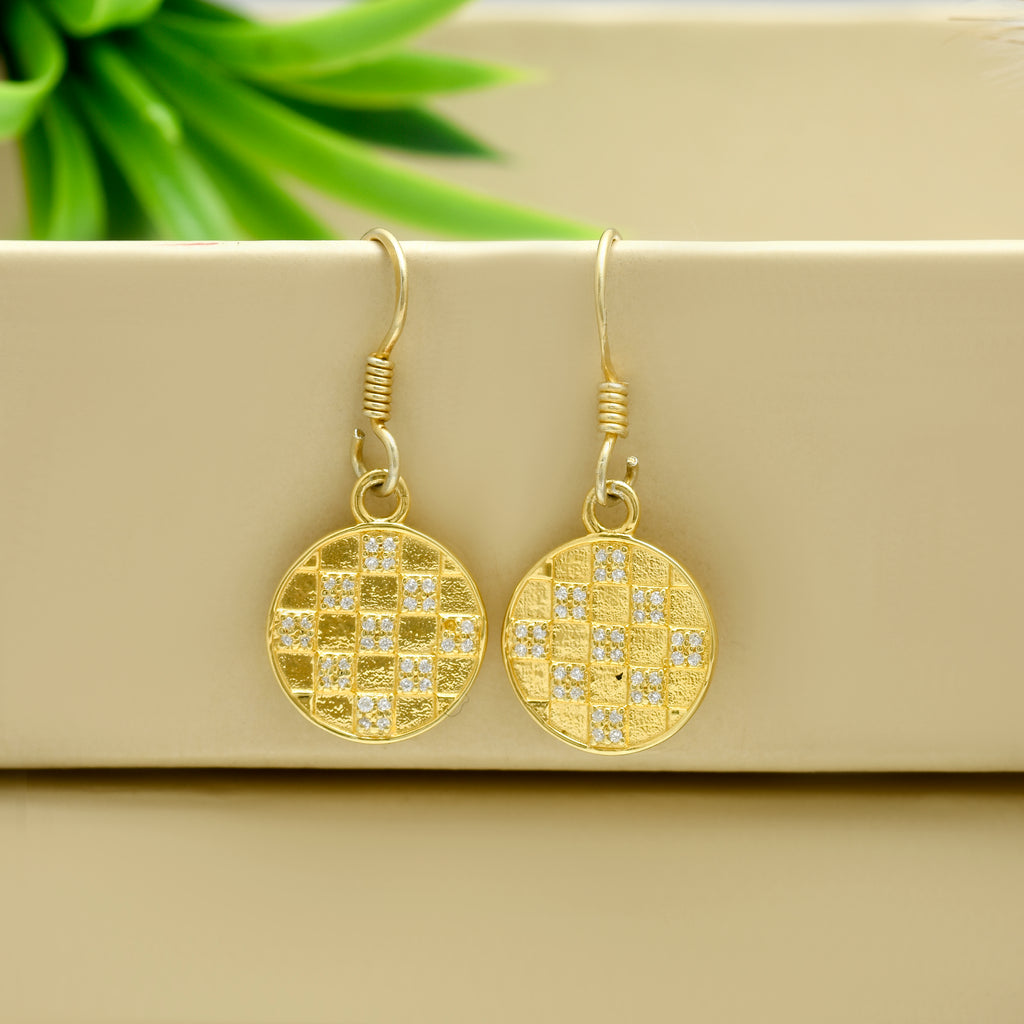 Crystal Chessboard Coin Earrings - Certified 925 Silver