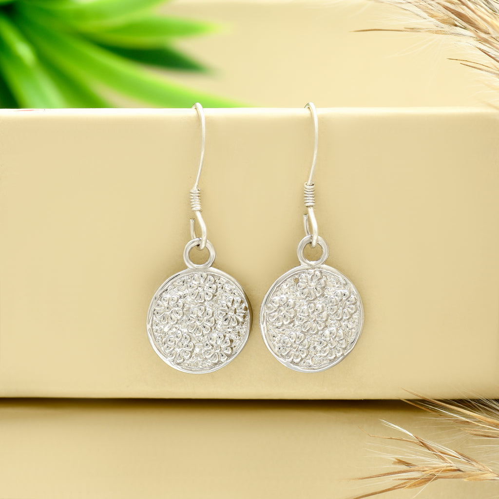 Textured Disc Drop Earrings - 925 Silver (Gold Plated)