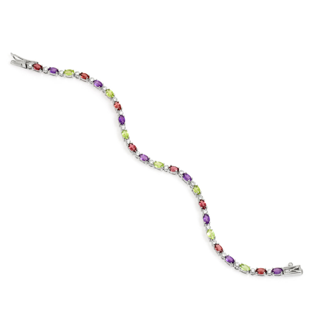 925 Silver Multi-Sapphire Tennis Bracelet