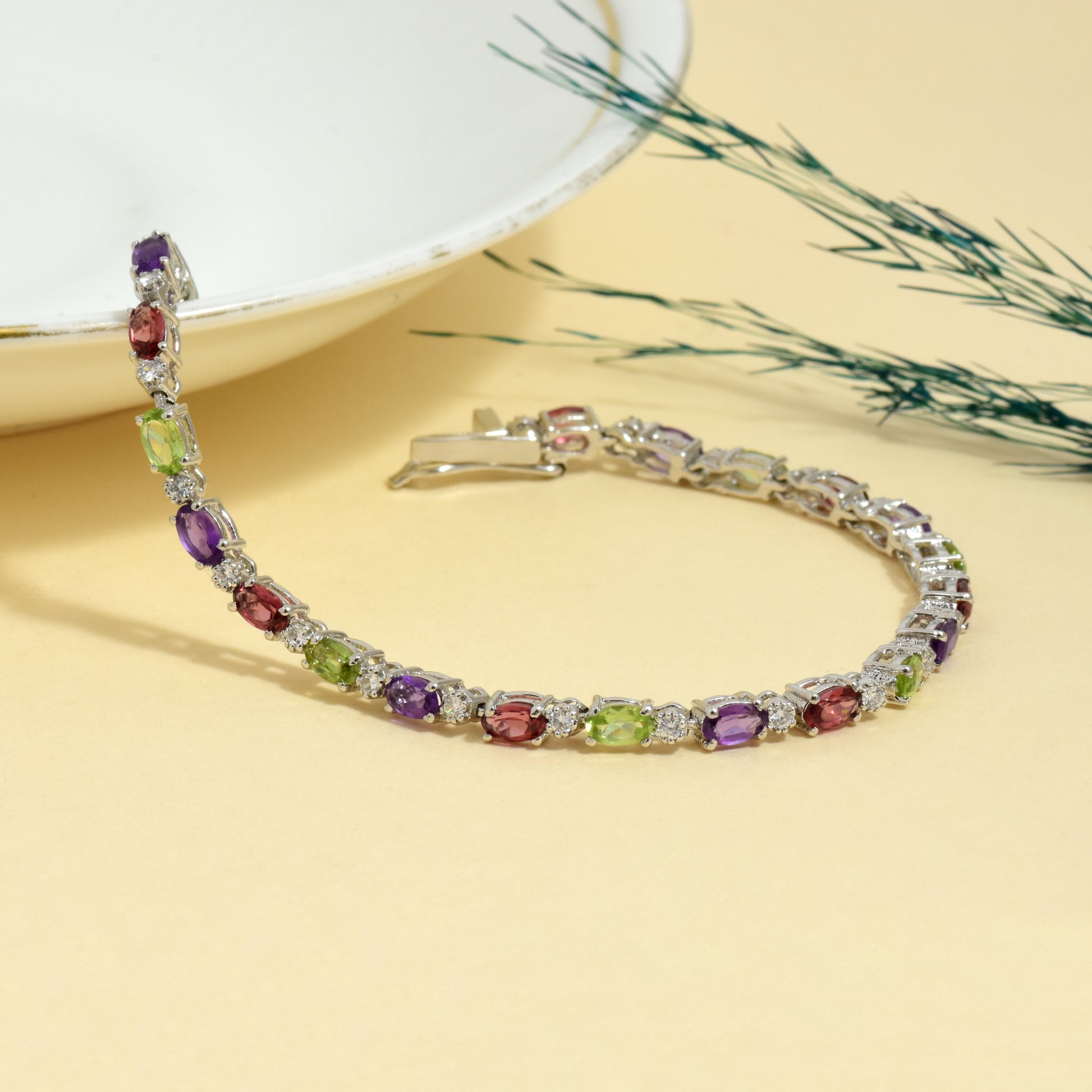 925 Silver Multi-Sapphire Tennis Bracelet