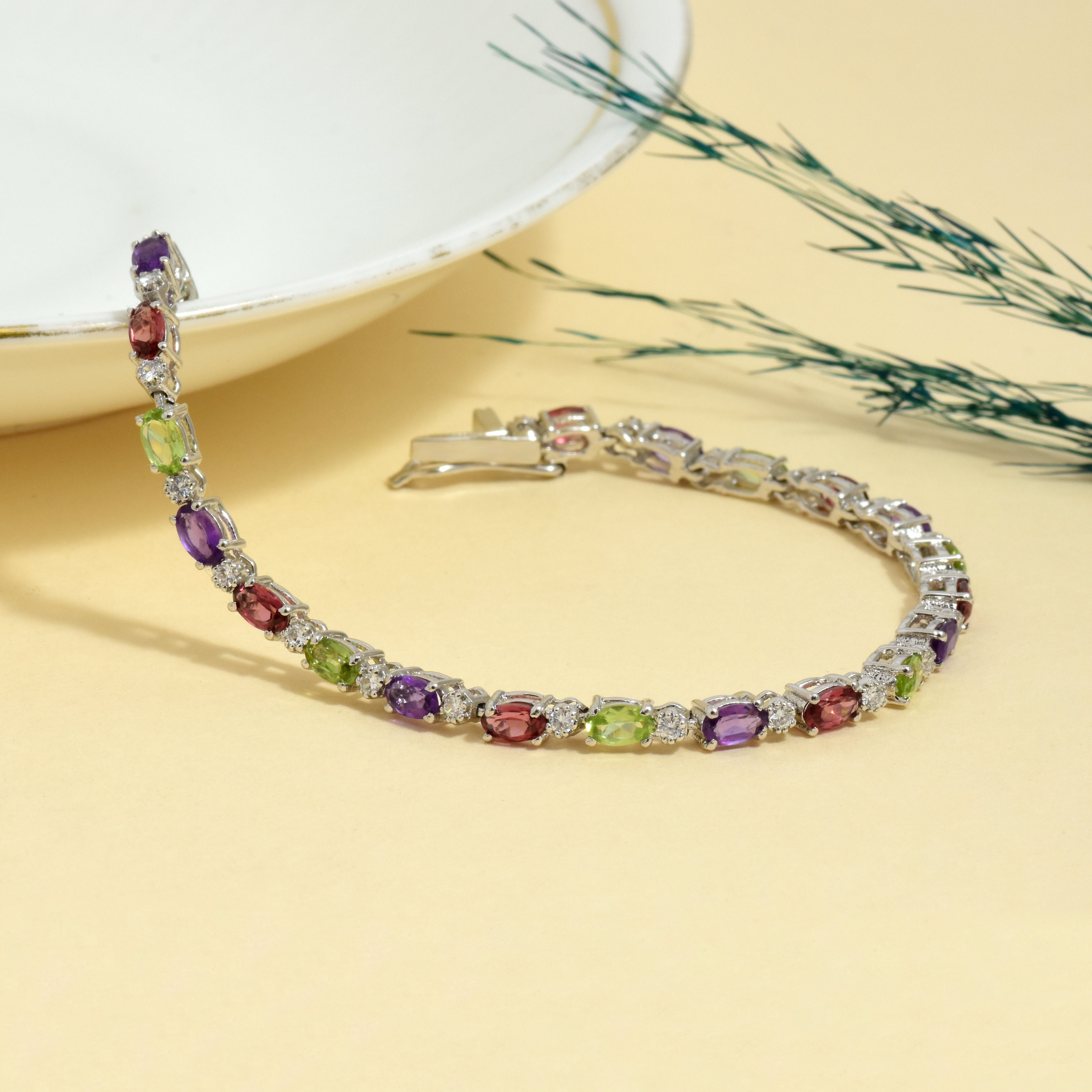 925 Silver Multi-Sapphire Tennis Bracelet