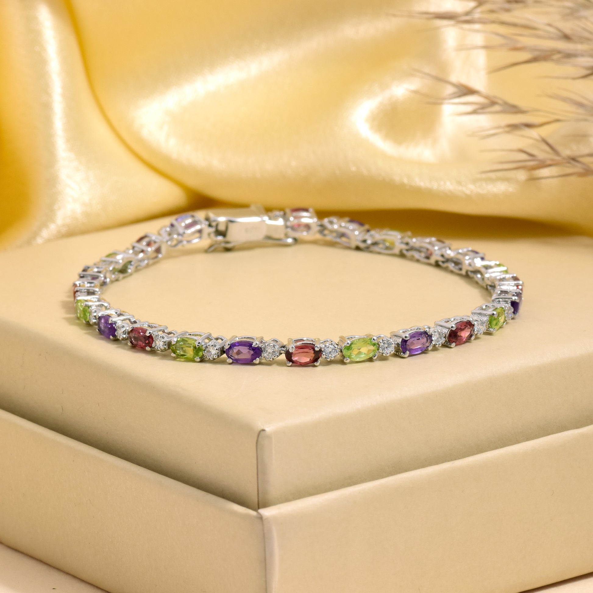 925 Silver Multi-Sapphire Tennis Bracelet