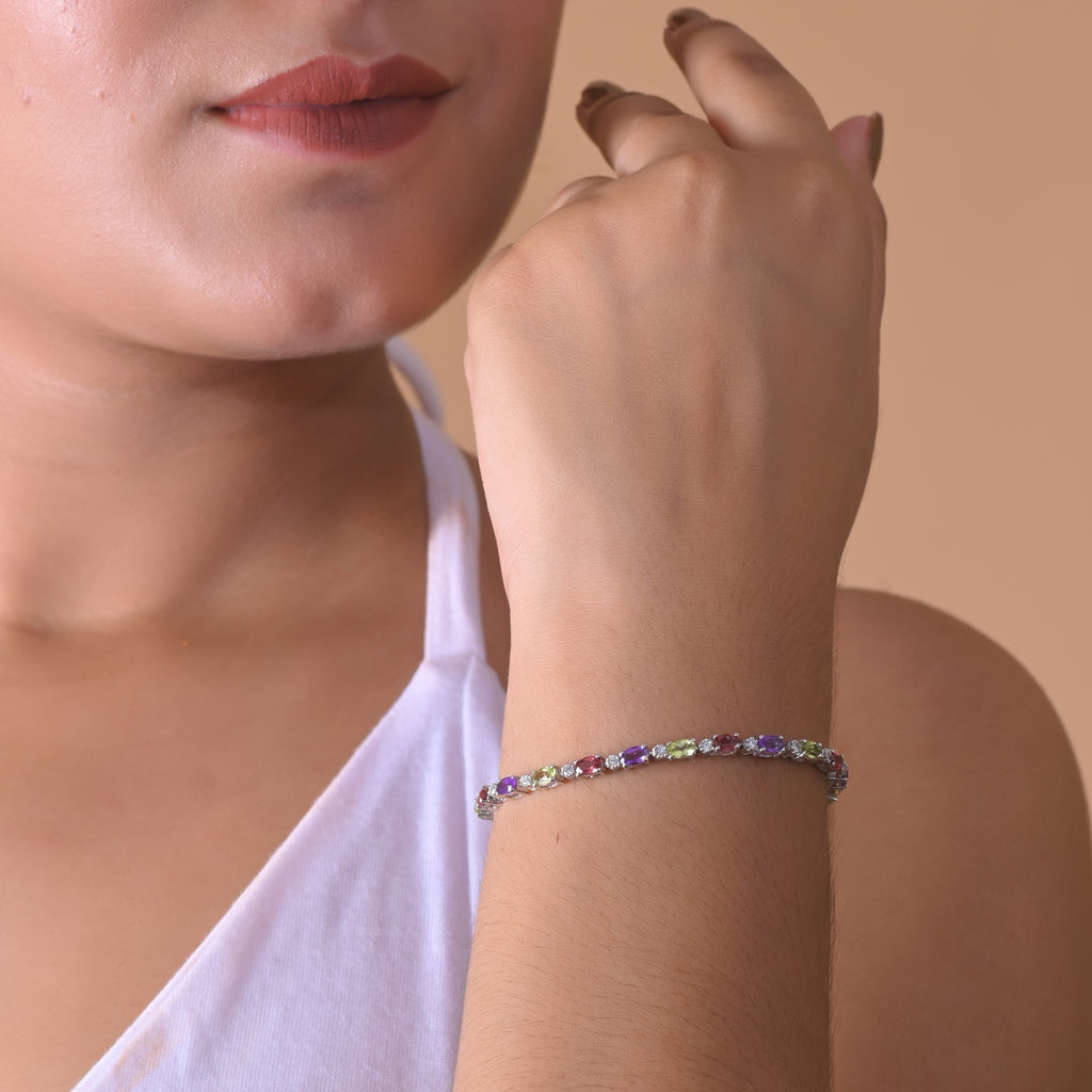 925 Silver Multi-Sapphire Tennis Bracelet