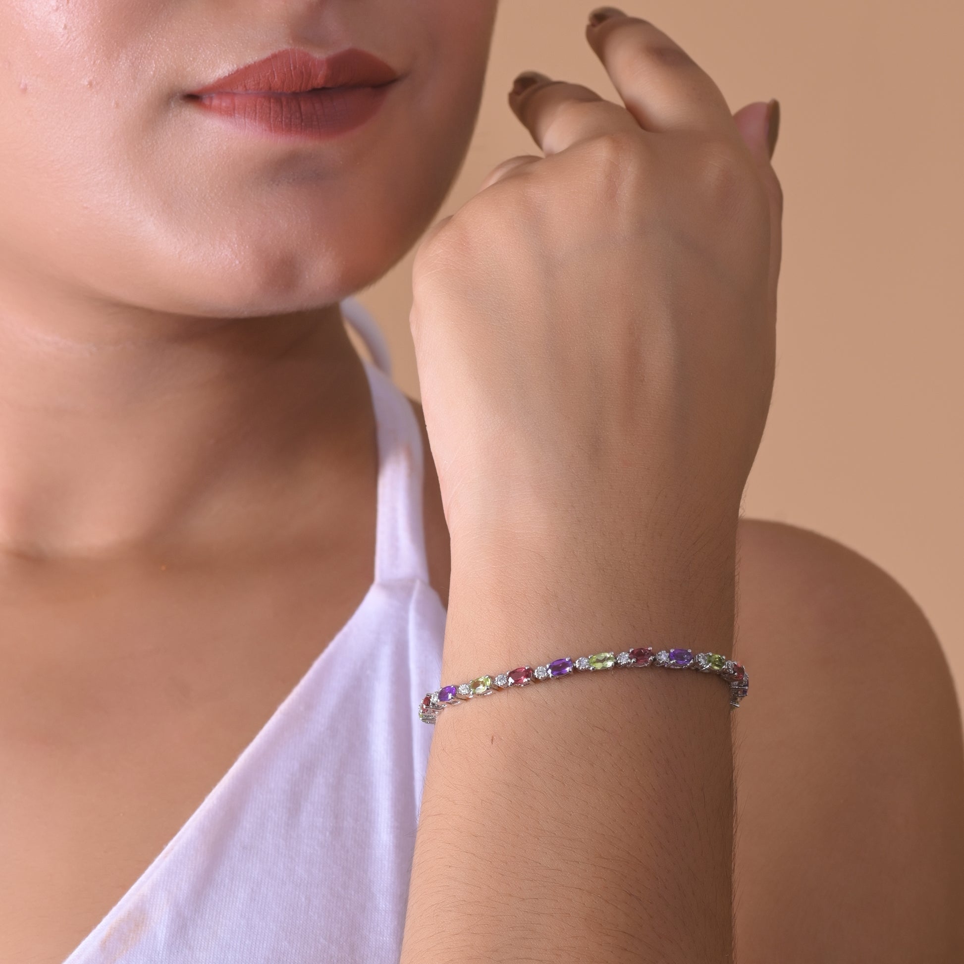 925 Silver Multi-Sapphire Tennis Bracelet
