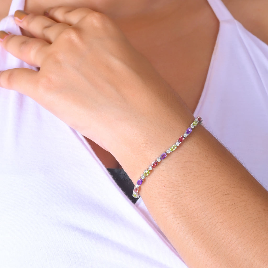 925 Silver Multi-Sapphire Tennis Bracelet