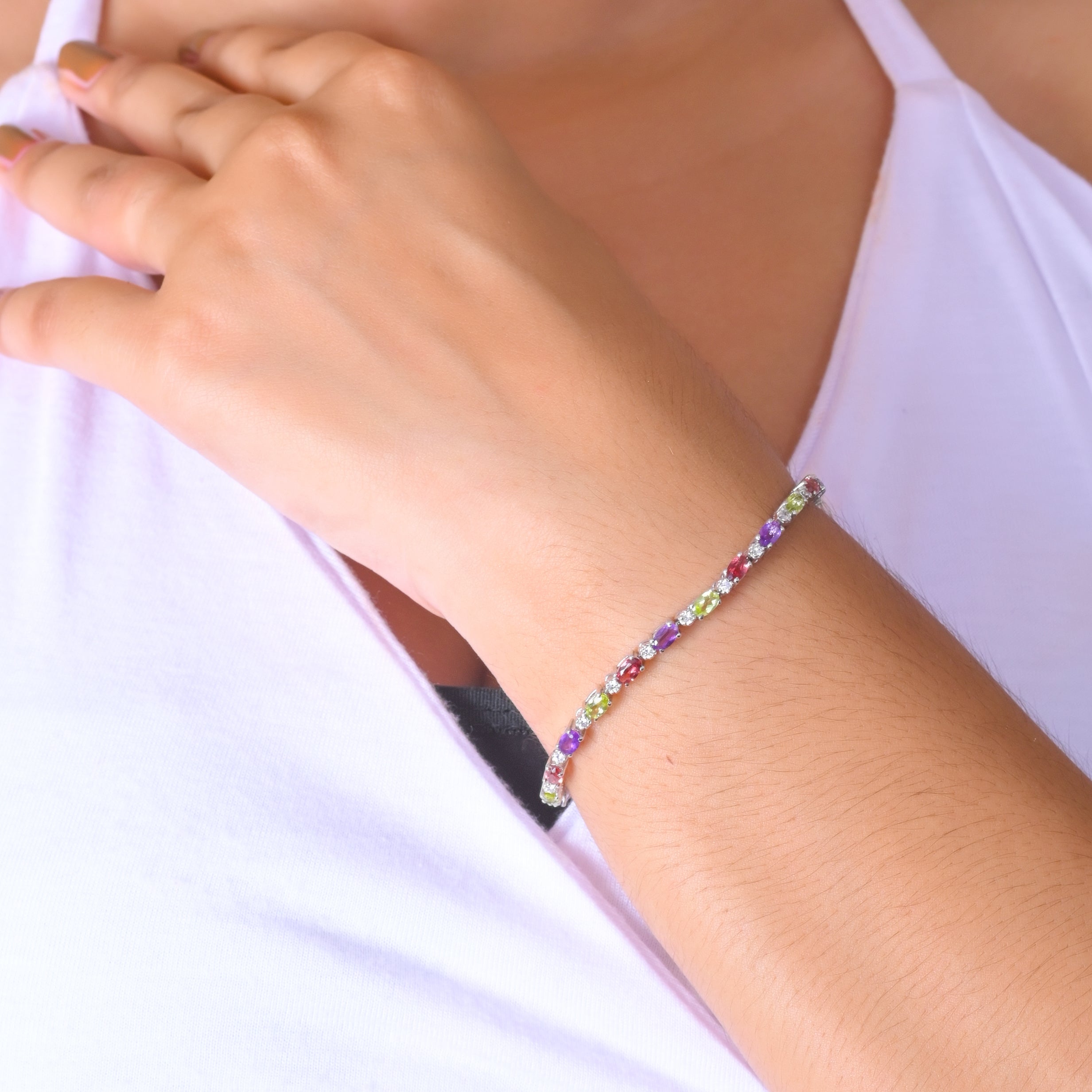 925 Silver Multi-Sapphire Tennis Bracelet