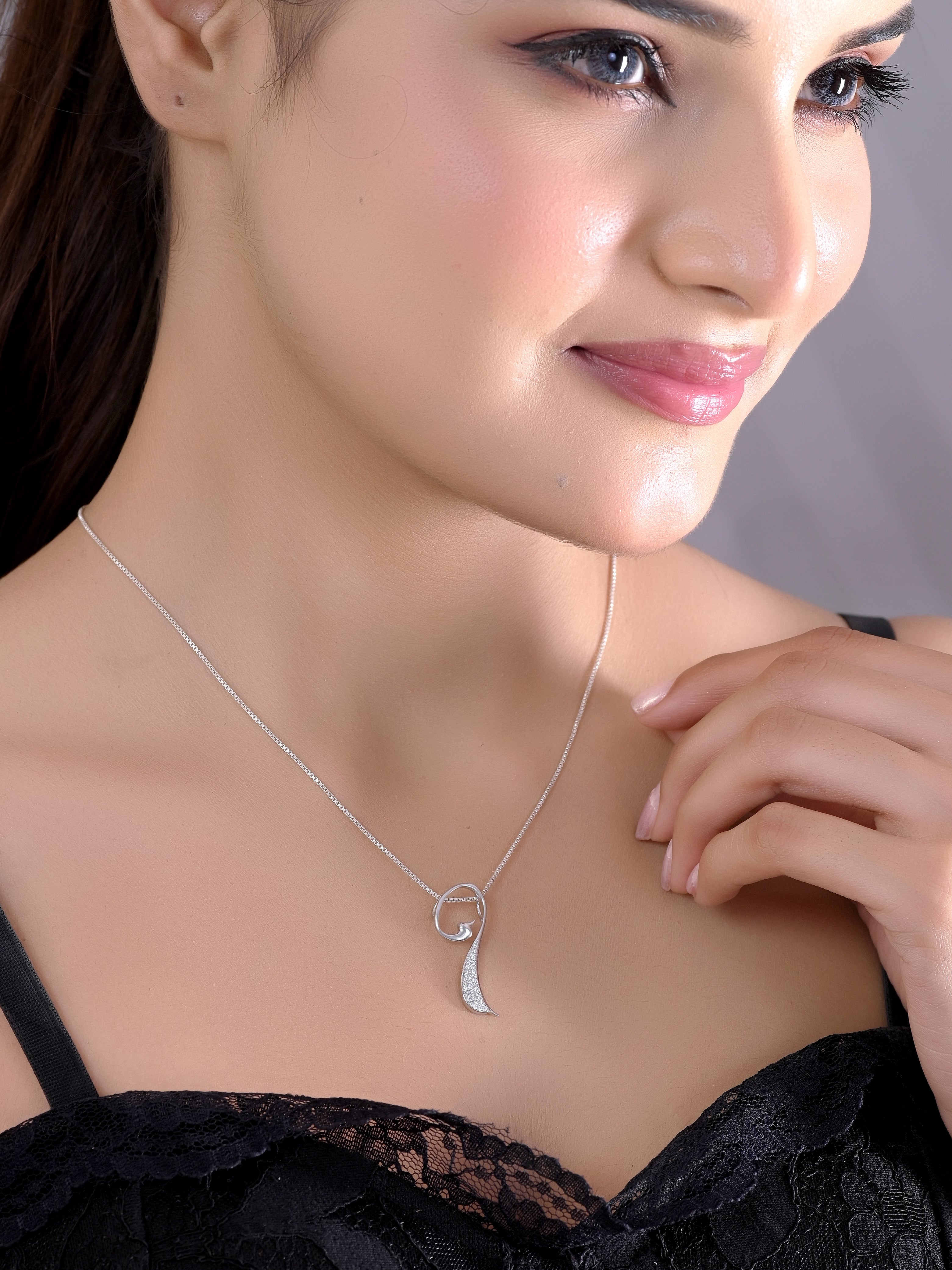 Modern Abstract Bird Necklace with Pave Crystals (925 Silver)