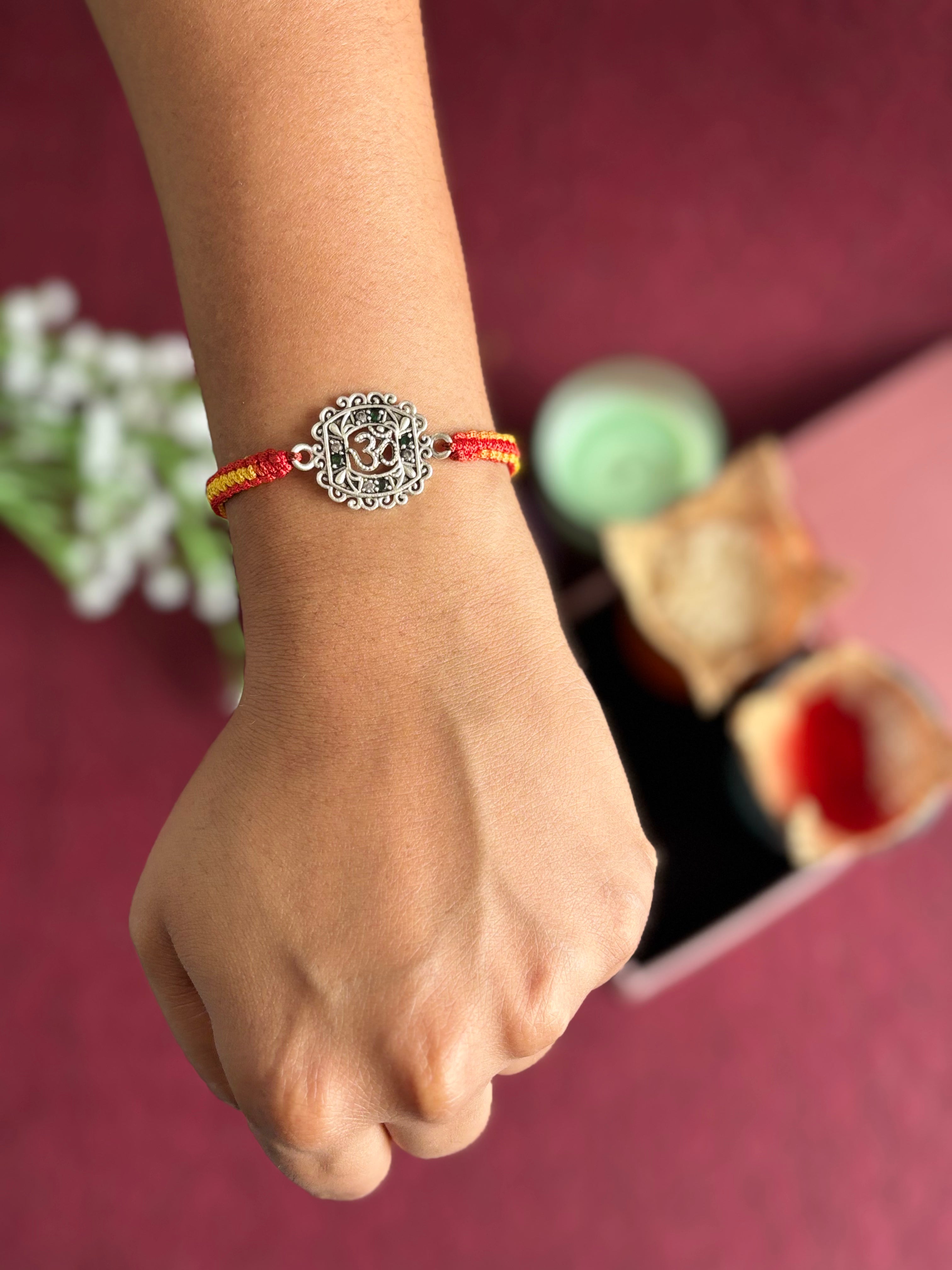 Silver Om Rakhi in Pure Silver