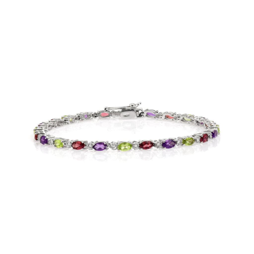 925 Silver Multi-Sapphire Tennis Bracelet