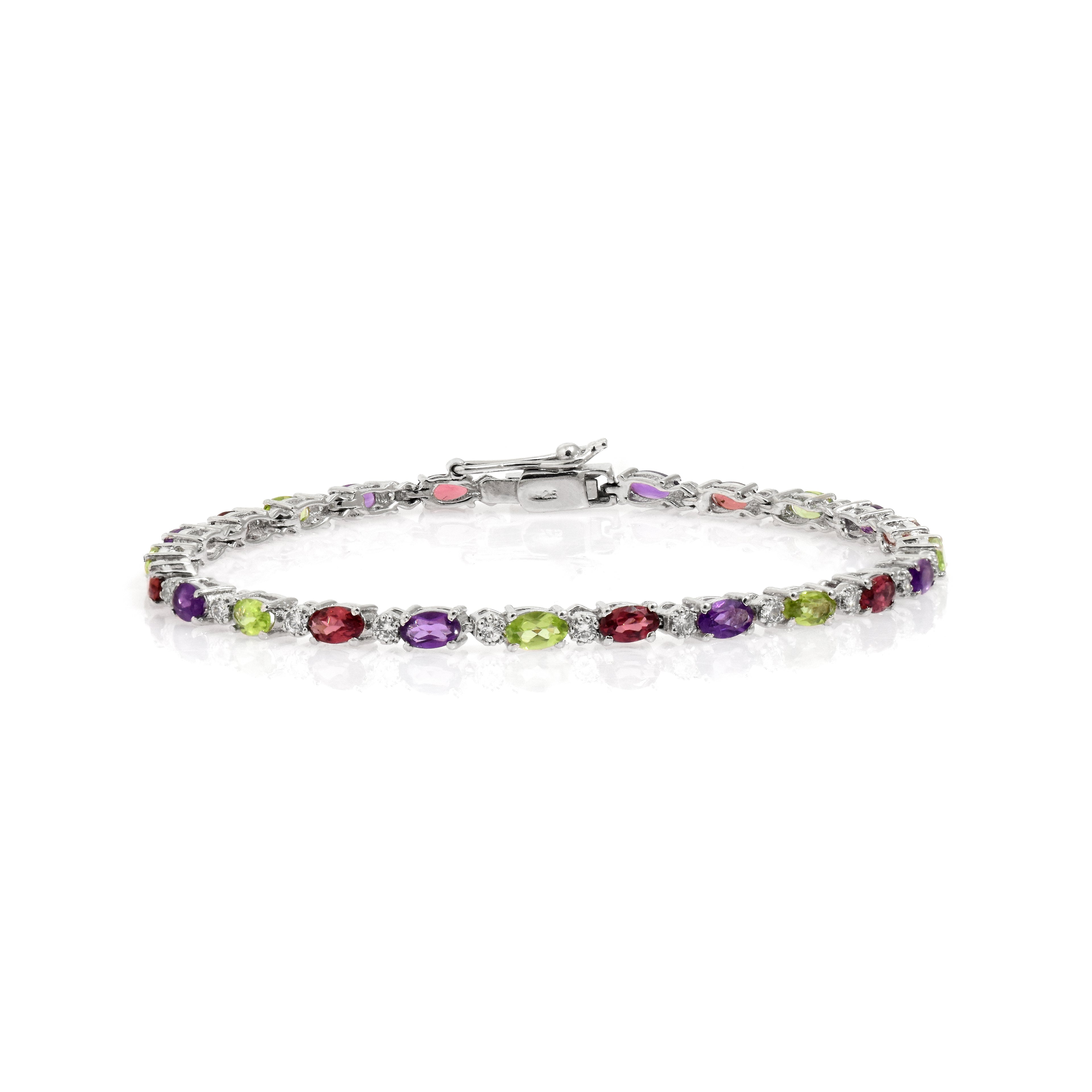 925 Silver Multi-Sapphire Tennis Bracelet
