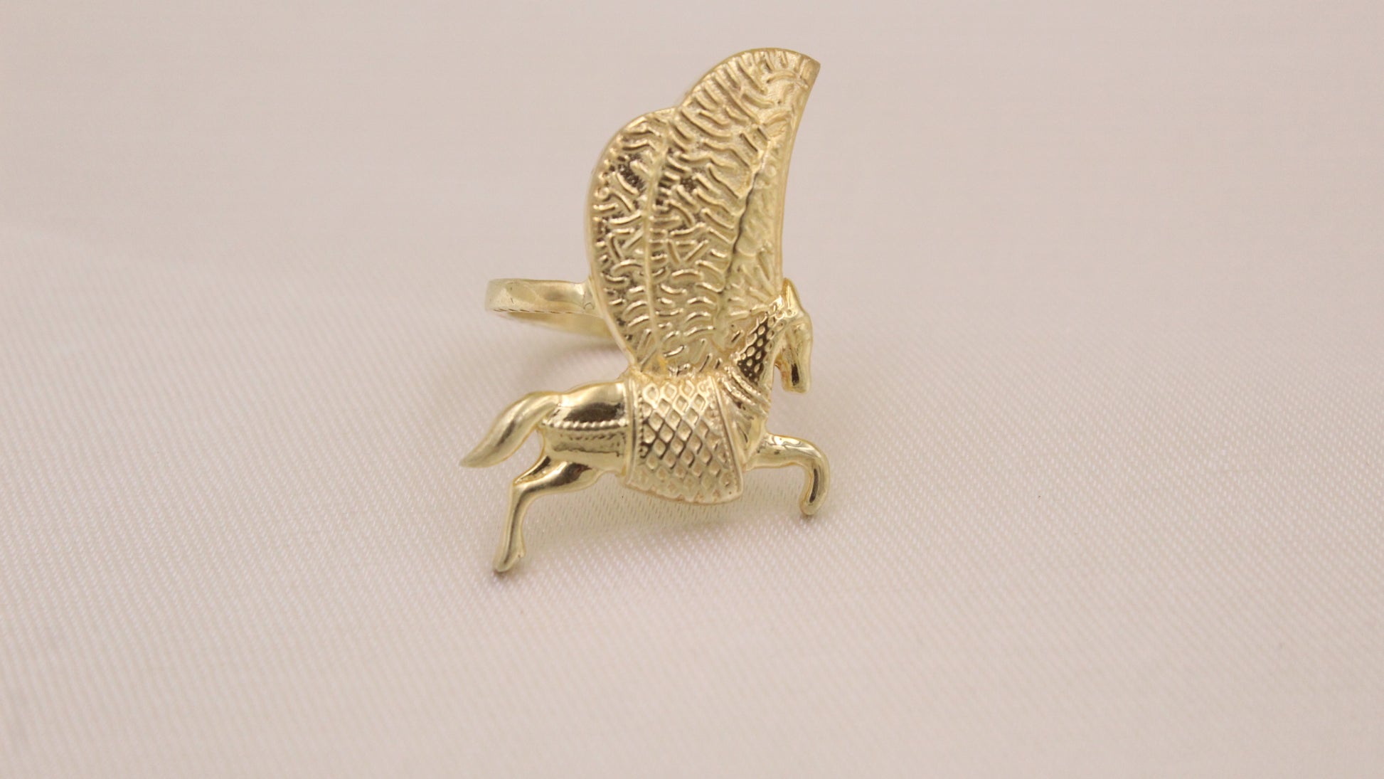 Gold Sculpted Pegasus Winged Horse Statement Ring