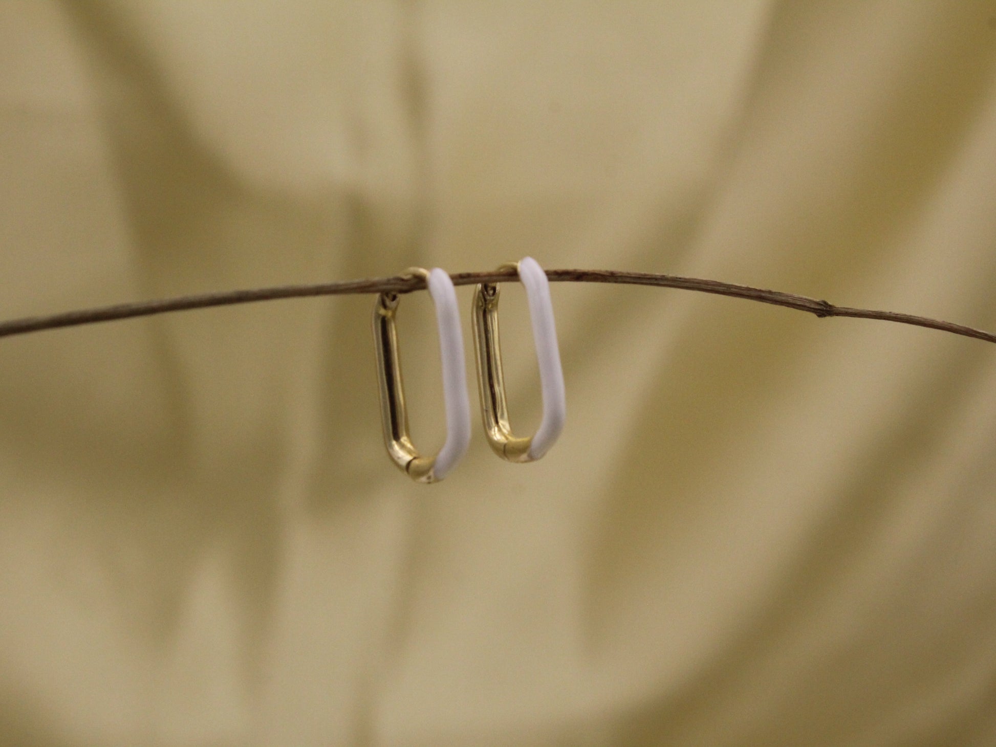 White Enamel Rectangular Earrings for Office - 925 Silver (Gold Plated)