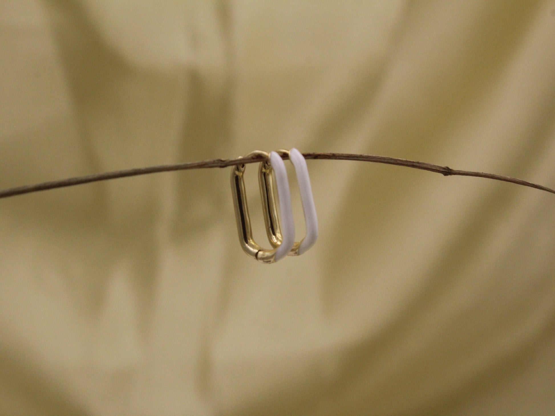 White Enamel Rectangular Earrings for Office - 925 Silver (Gold Plated)