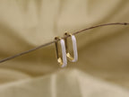 White Enamel Rectangular Earrings for Office - 925 Silver (Gold Plated)
