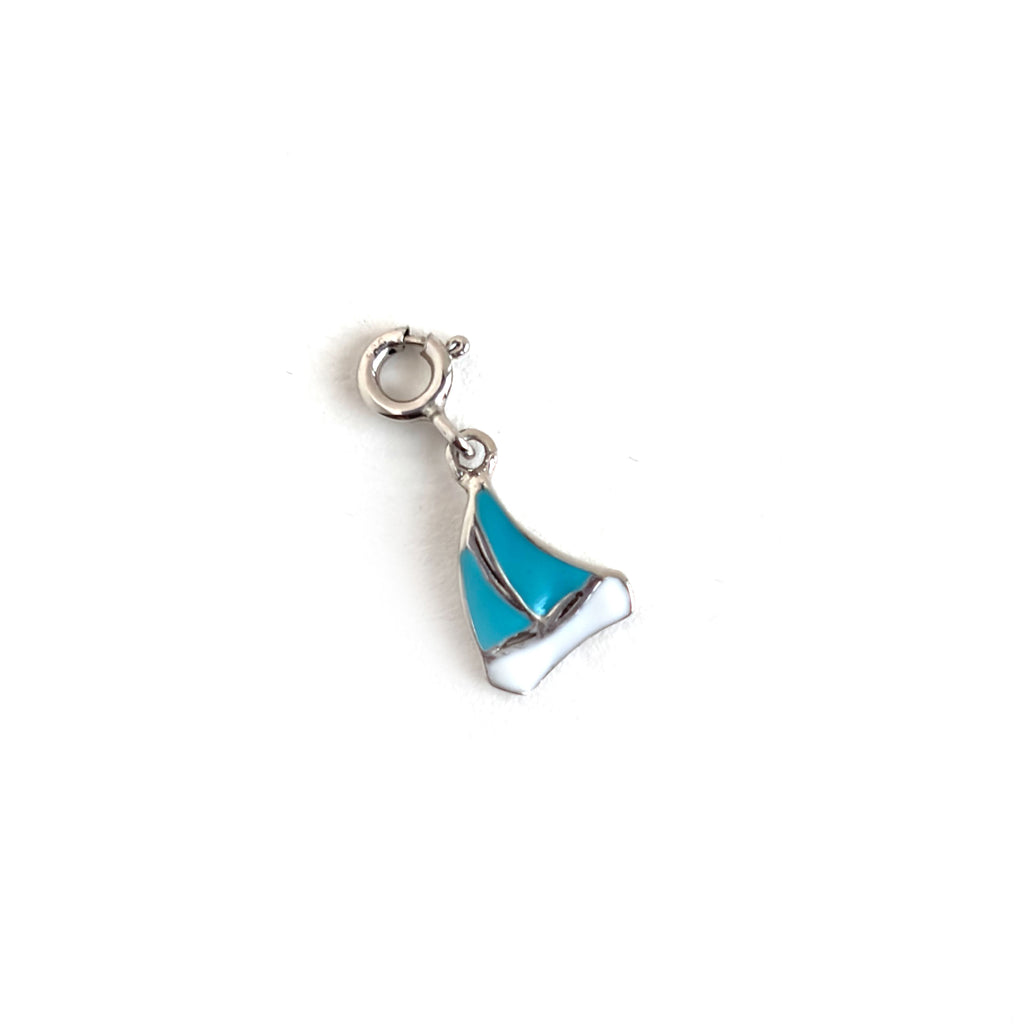 Blue Enamel Sailboat Clip-on Charm - 925 Sterling Silver