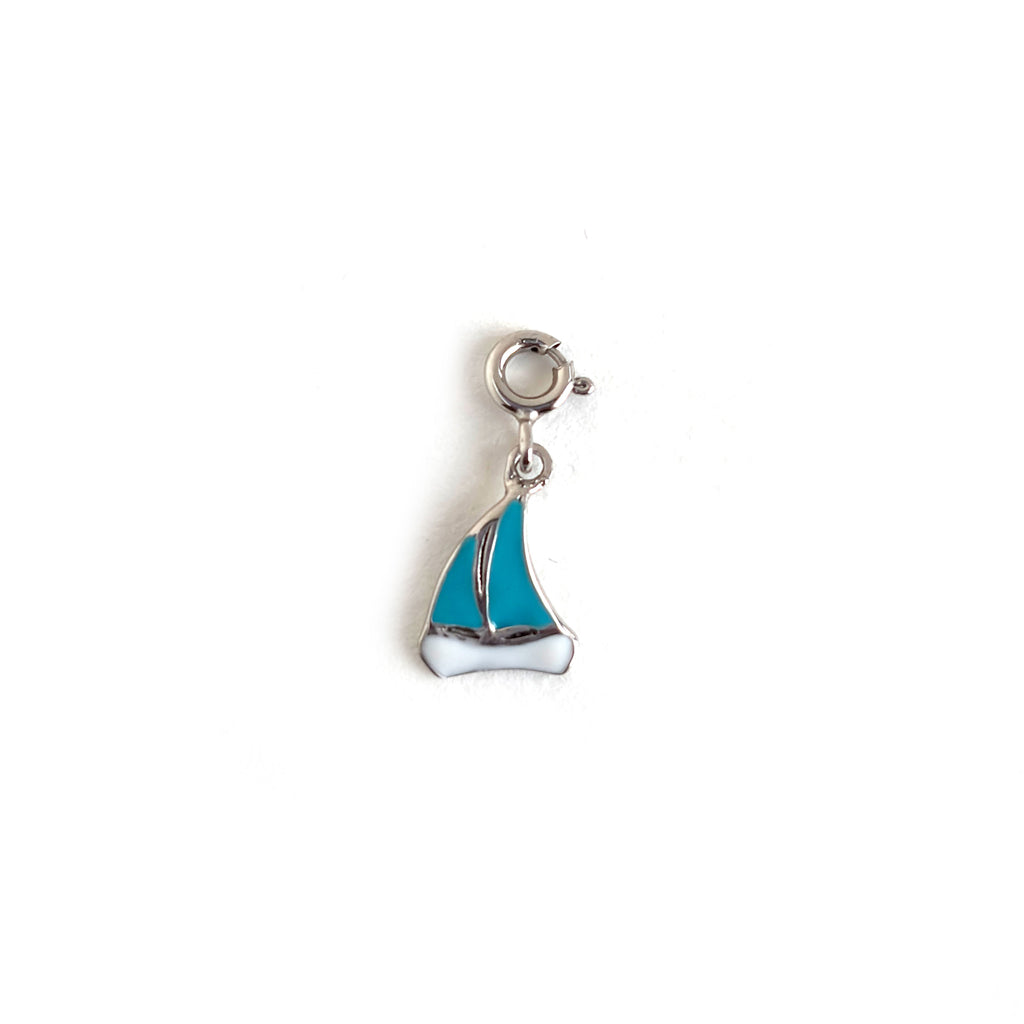 Blue Enamel Sailboat Clip-on Charm - 925 Sterling Silver
