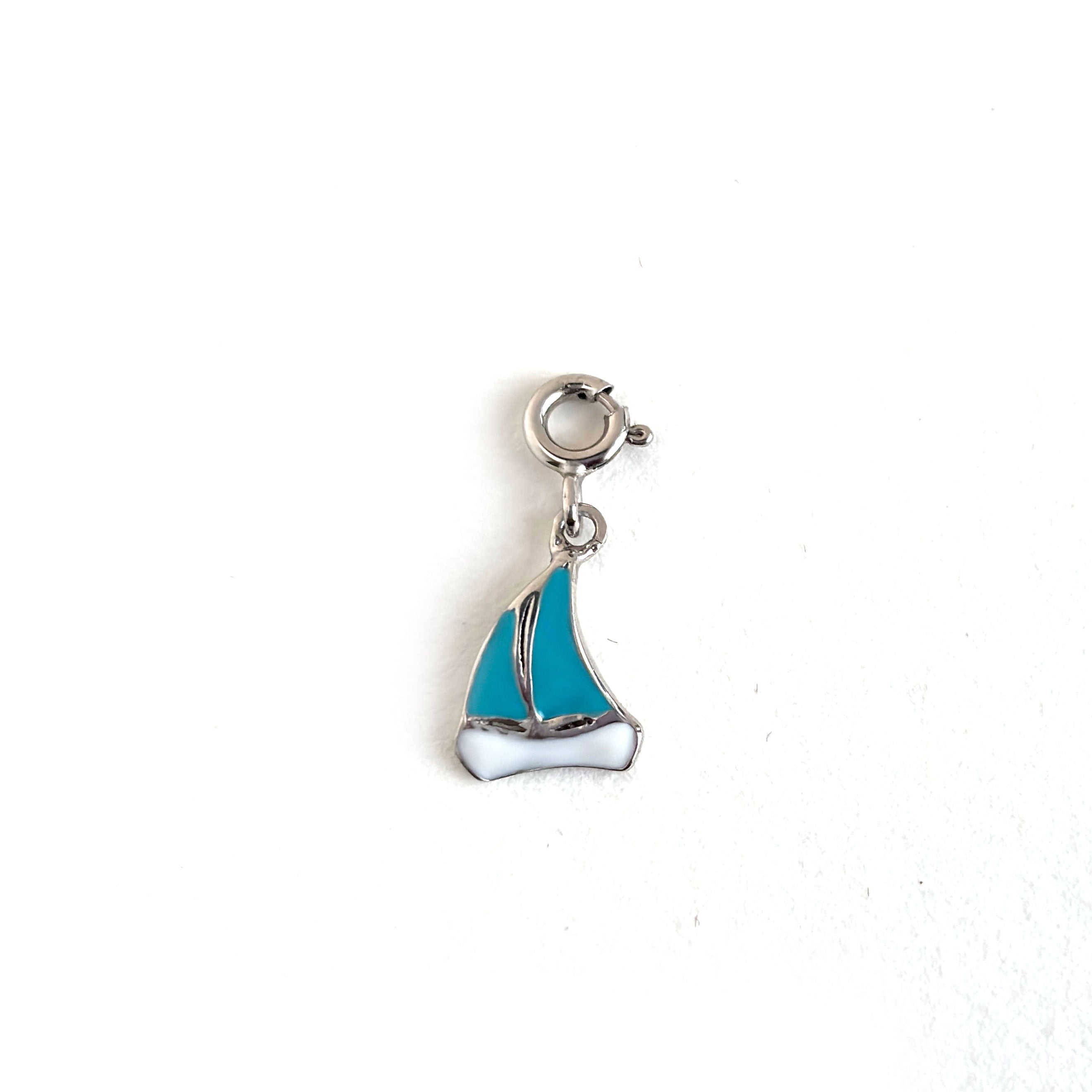 Blue Enamel Sailboat Clip-on Charm - 925 Sterling Silver