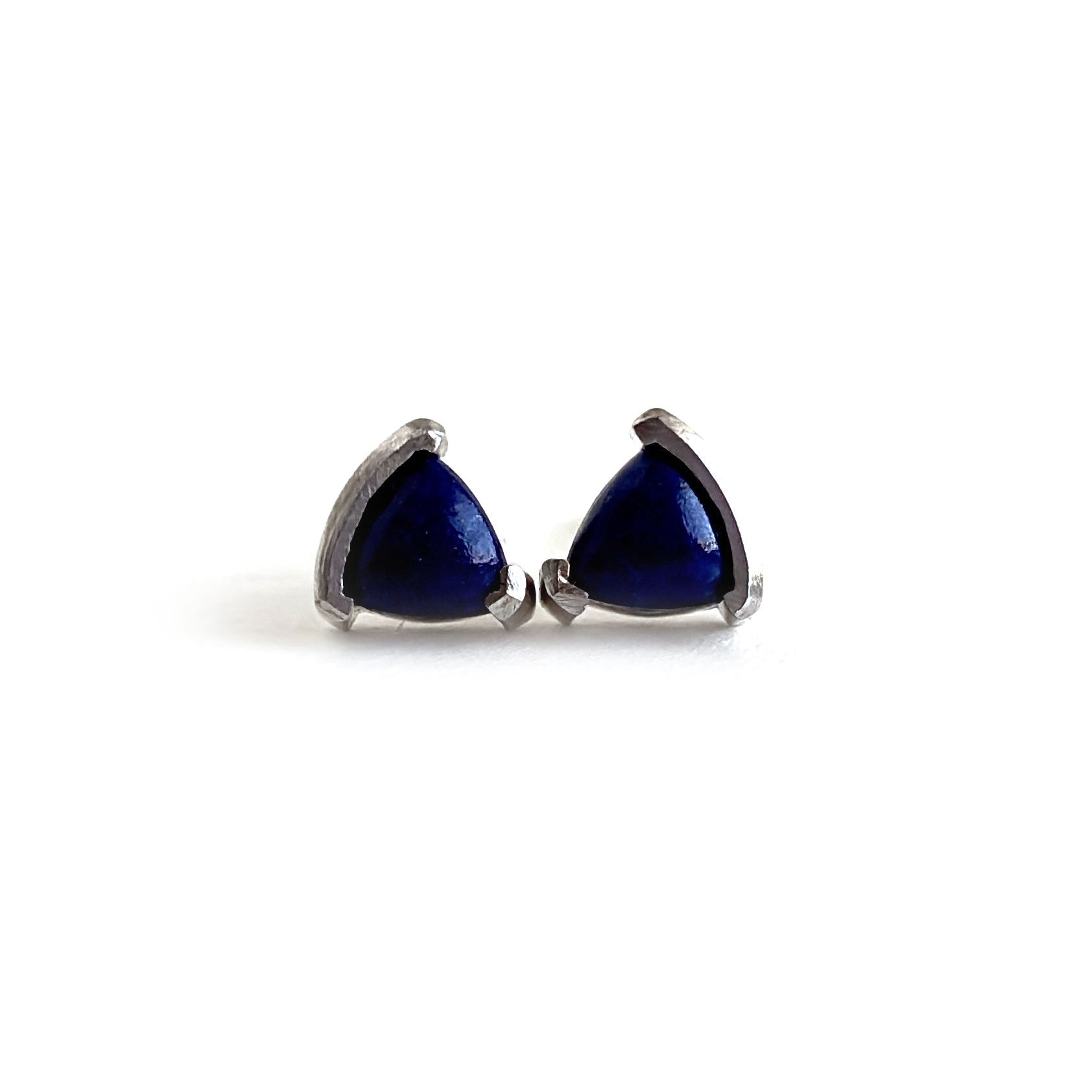 Natural Lapis Lazuli Triangle Studs Earrings - 925 Silver