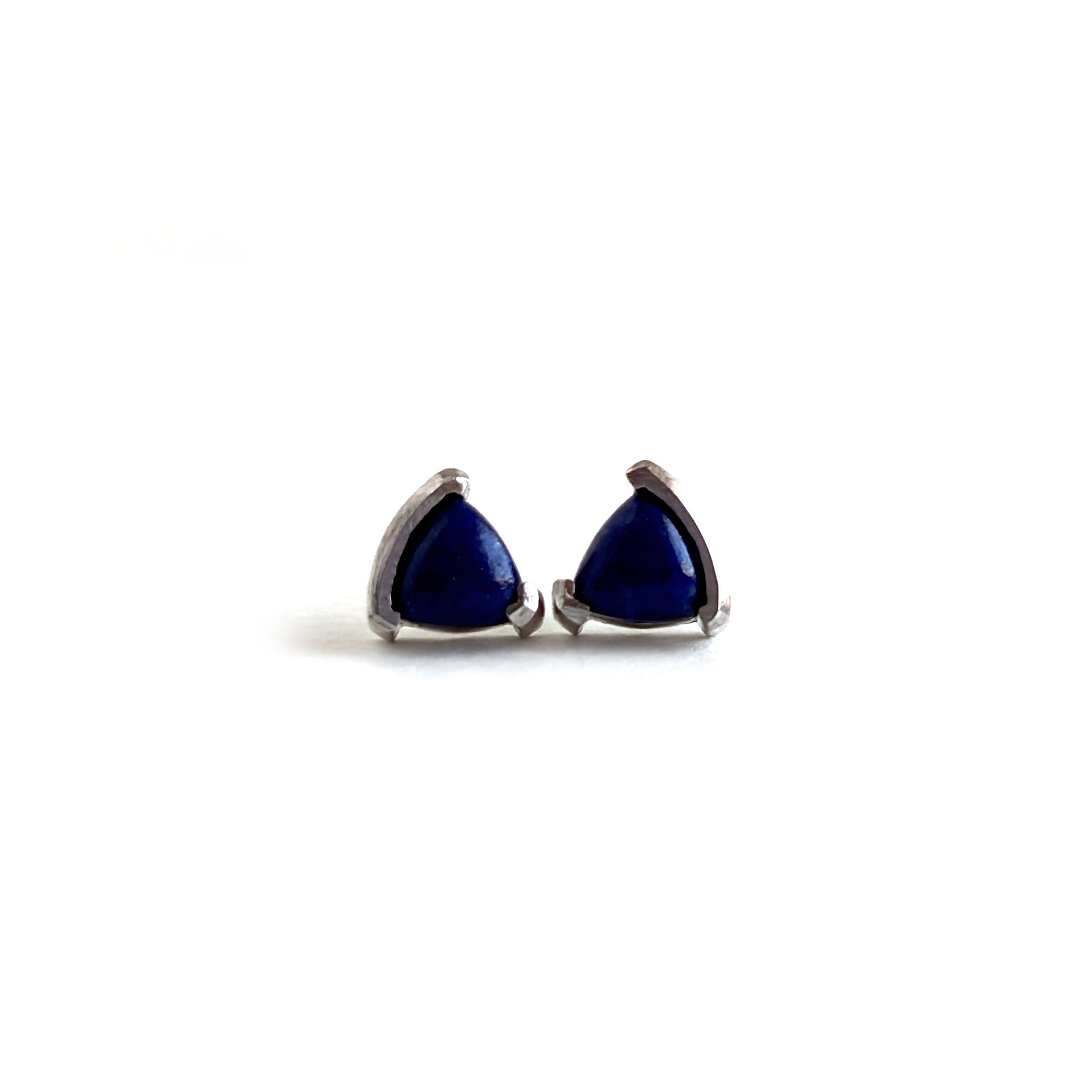 Natural Lapis Lazuli Triangle Studs Earrings - 925 Silver