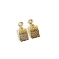 Gold Filigree Rectangular Drop Earrings - 925 Silver