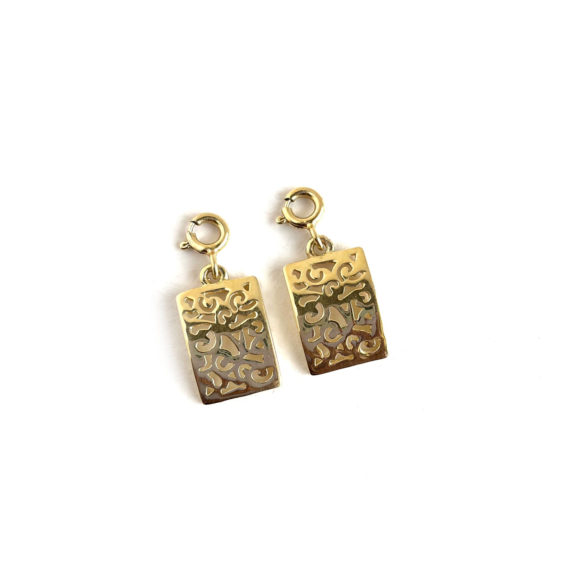 Gold Filigree Rectangular Drop Earrings - 925 Silver