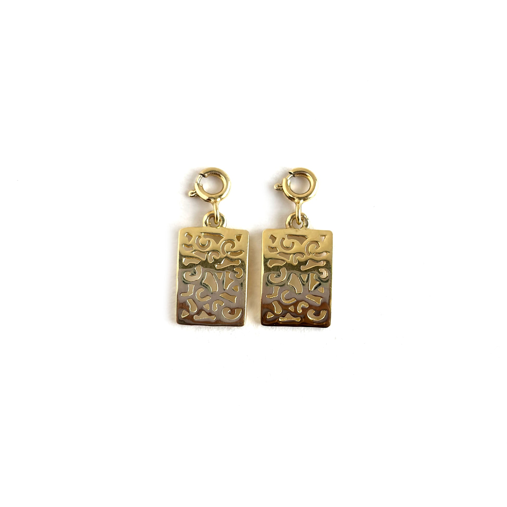 Gold Filigree Rectangular Drop Earrings - 925 Silver