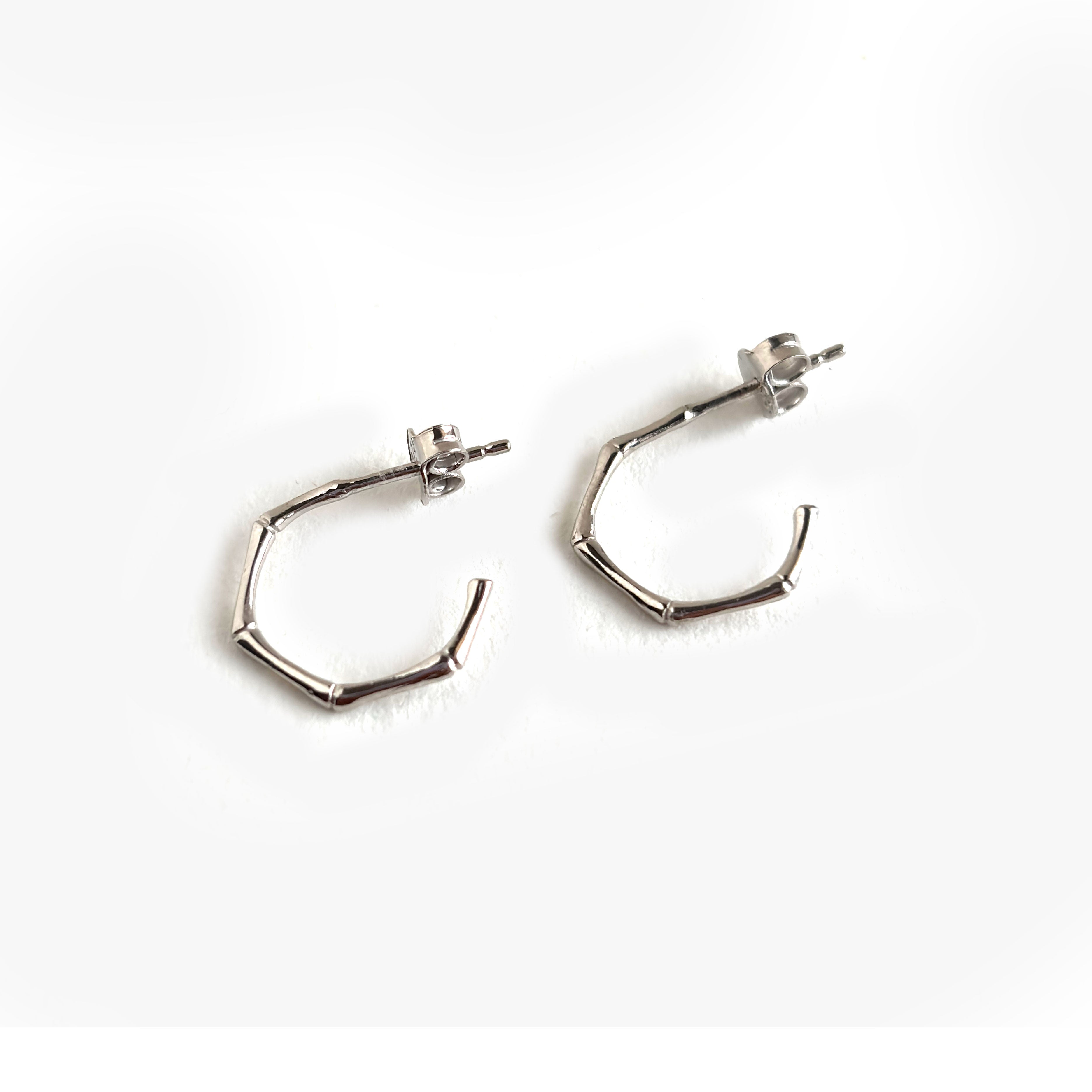 Bamboo Textured 925 Silver Earrings