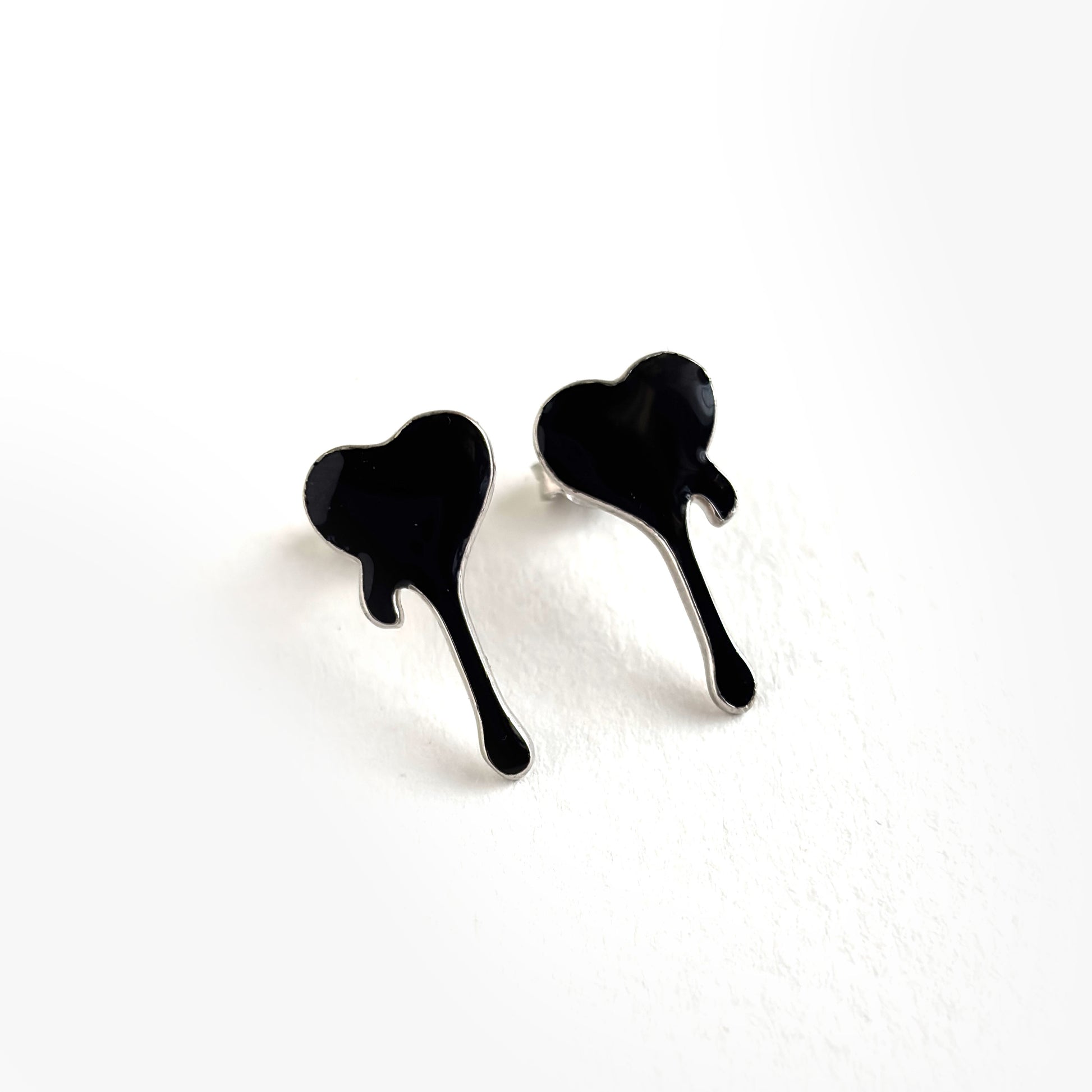 Black Enamel 925 Silver Earrings