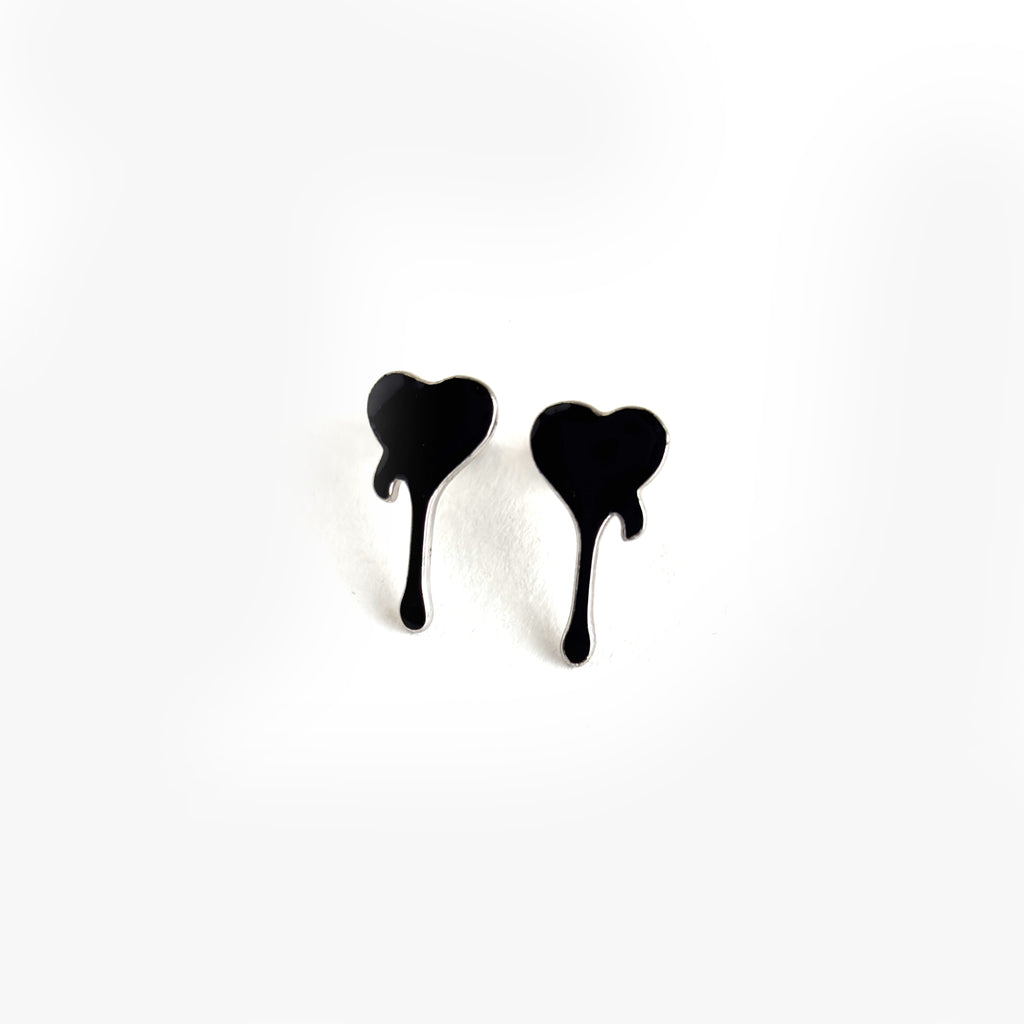 Black Enamel 925 Silver Earrings