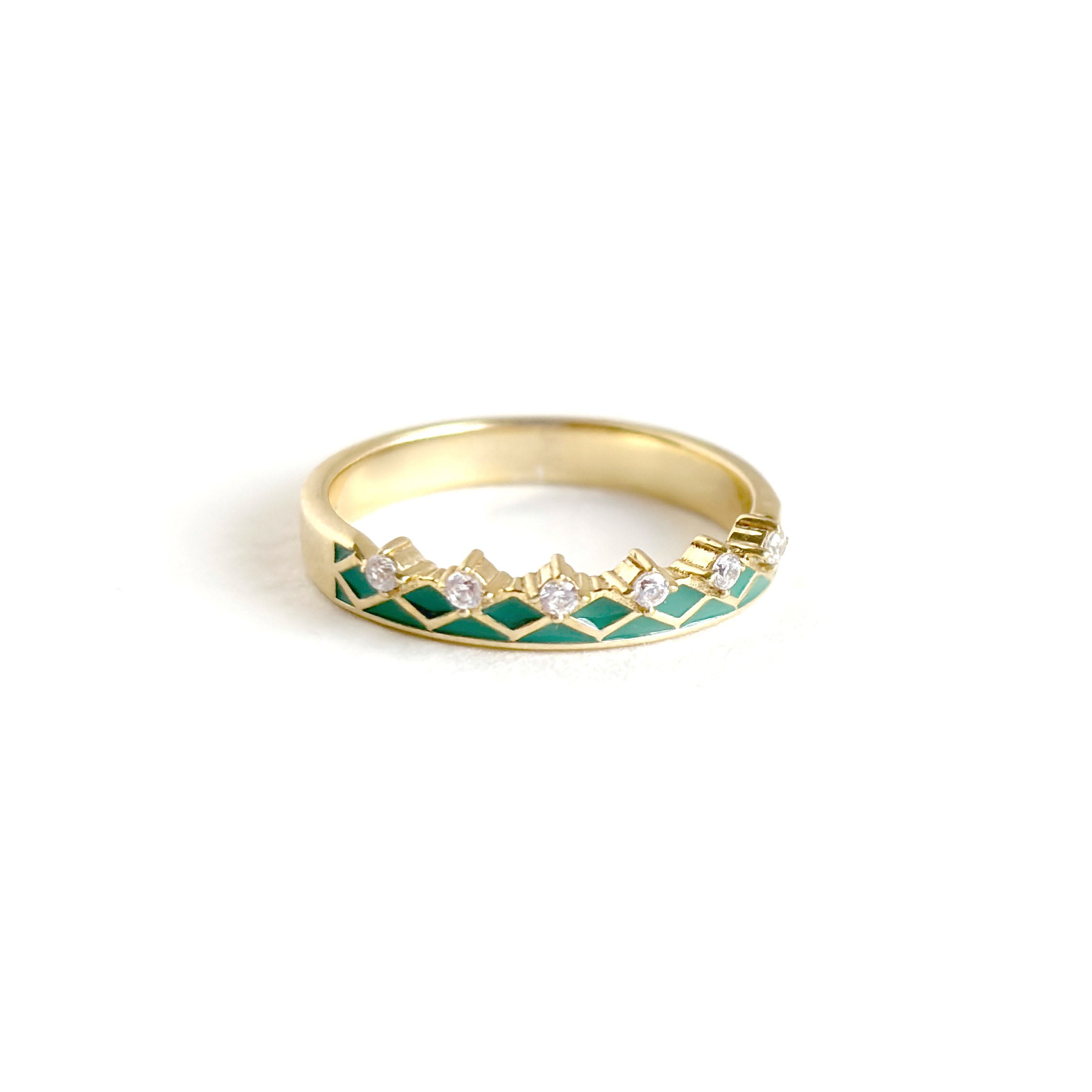 Vintage 925 Silver Green Enamel Band