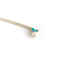 Gold Pearl Pendant with Blue Enamel Butterfly Wings - 925 Silver