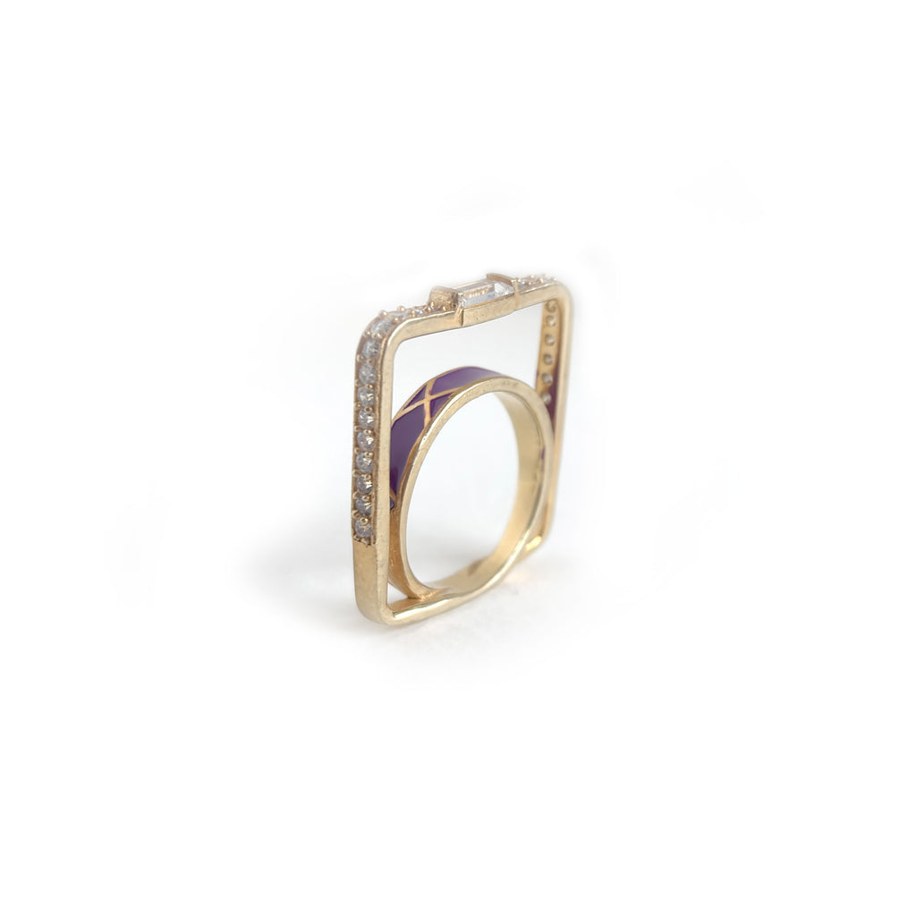Sparkle Enamel 925 Silver Baguette Ring