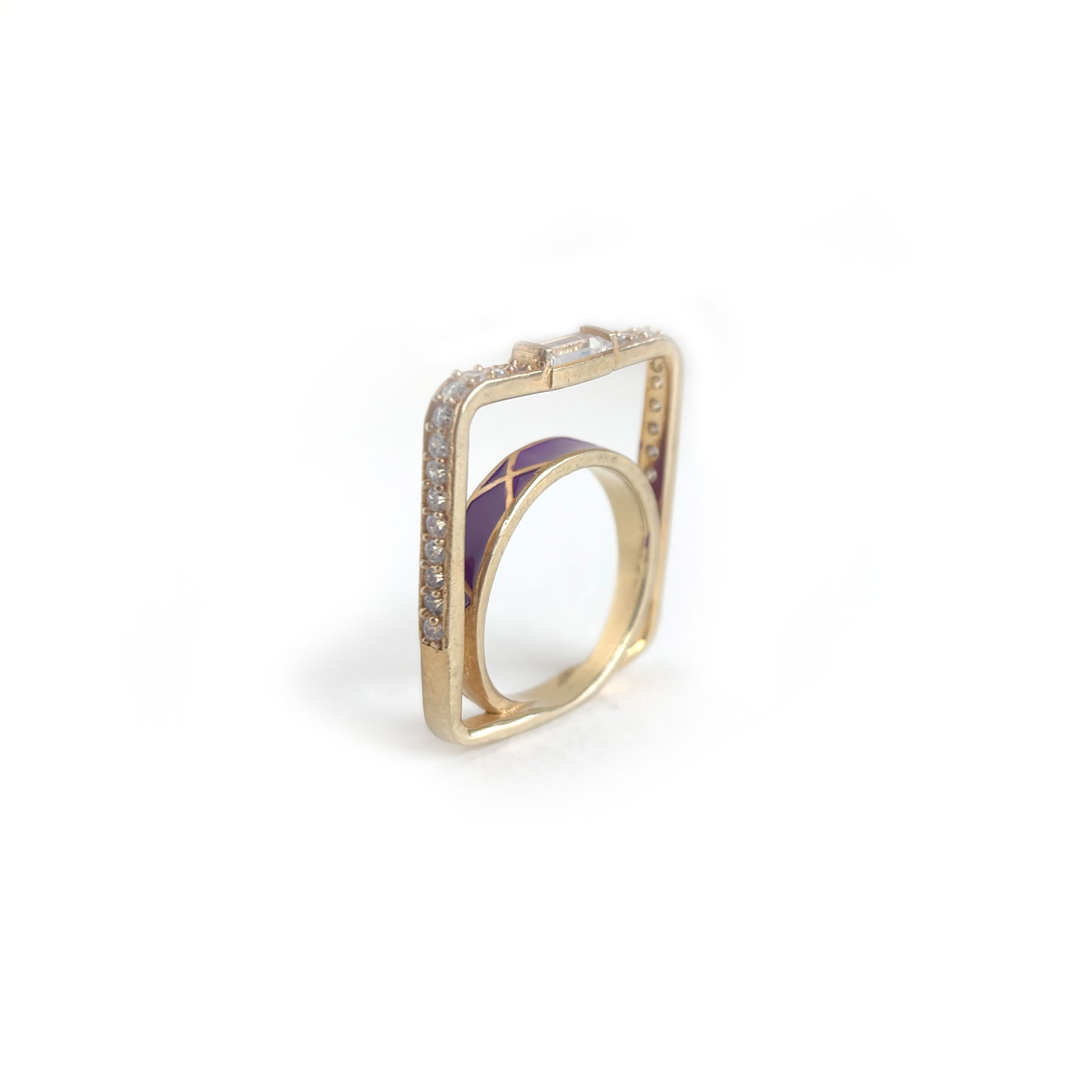 Sparkle Enamel 925 Silver Baguette Ring