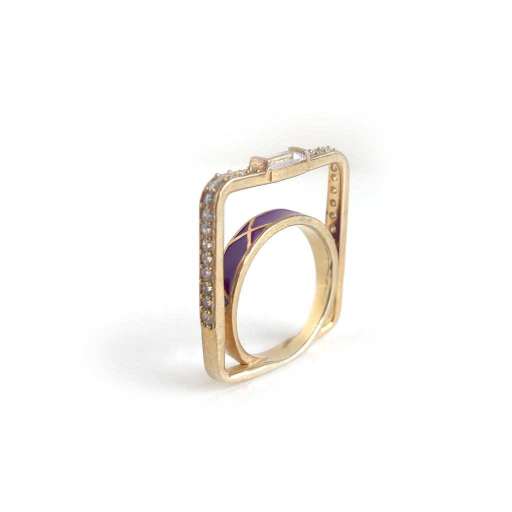 Sparkle Enamel 925 Silver Baguette Ring