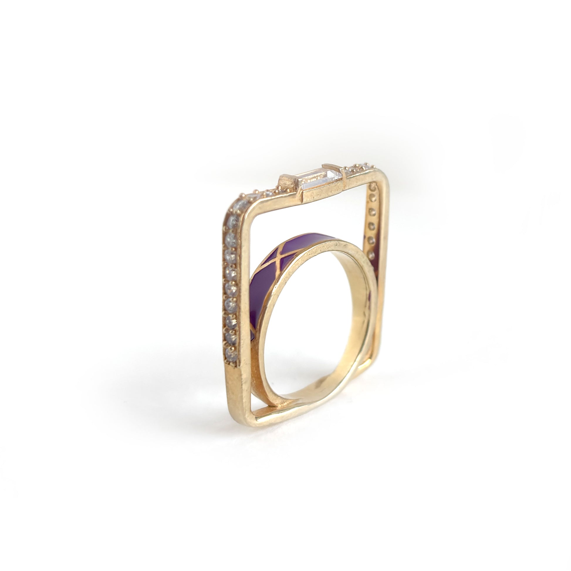 Sparkle Enamel 925 Silver Baguette Ring